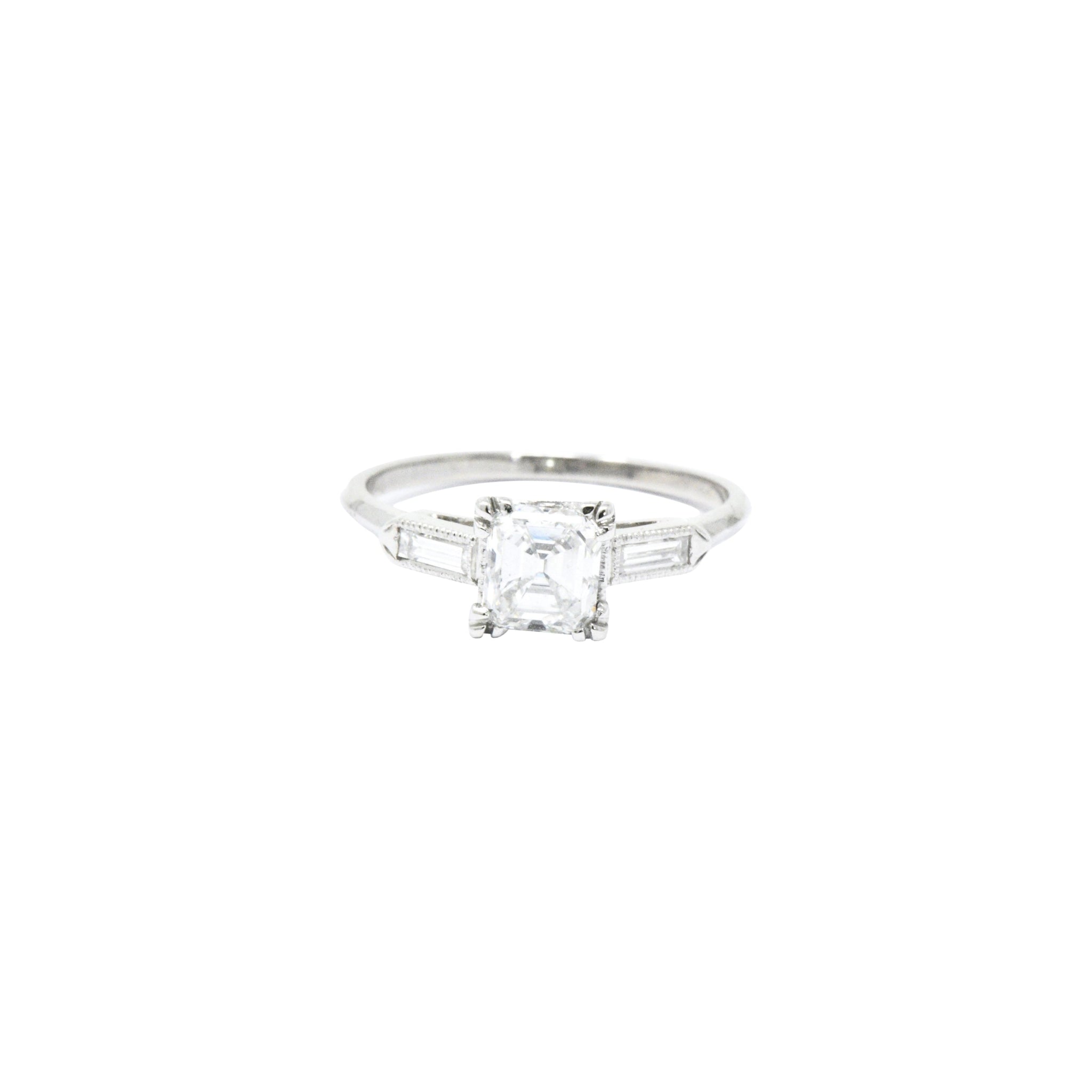 Classy 1.07 CTW Asscher Cut Diamond & Platinum Engagement Ring GIA Wilson's Estate Jewelry