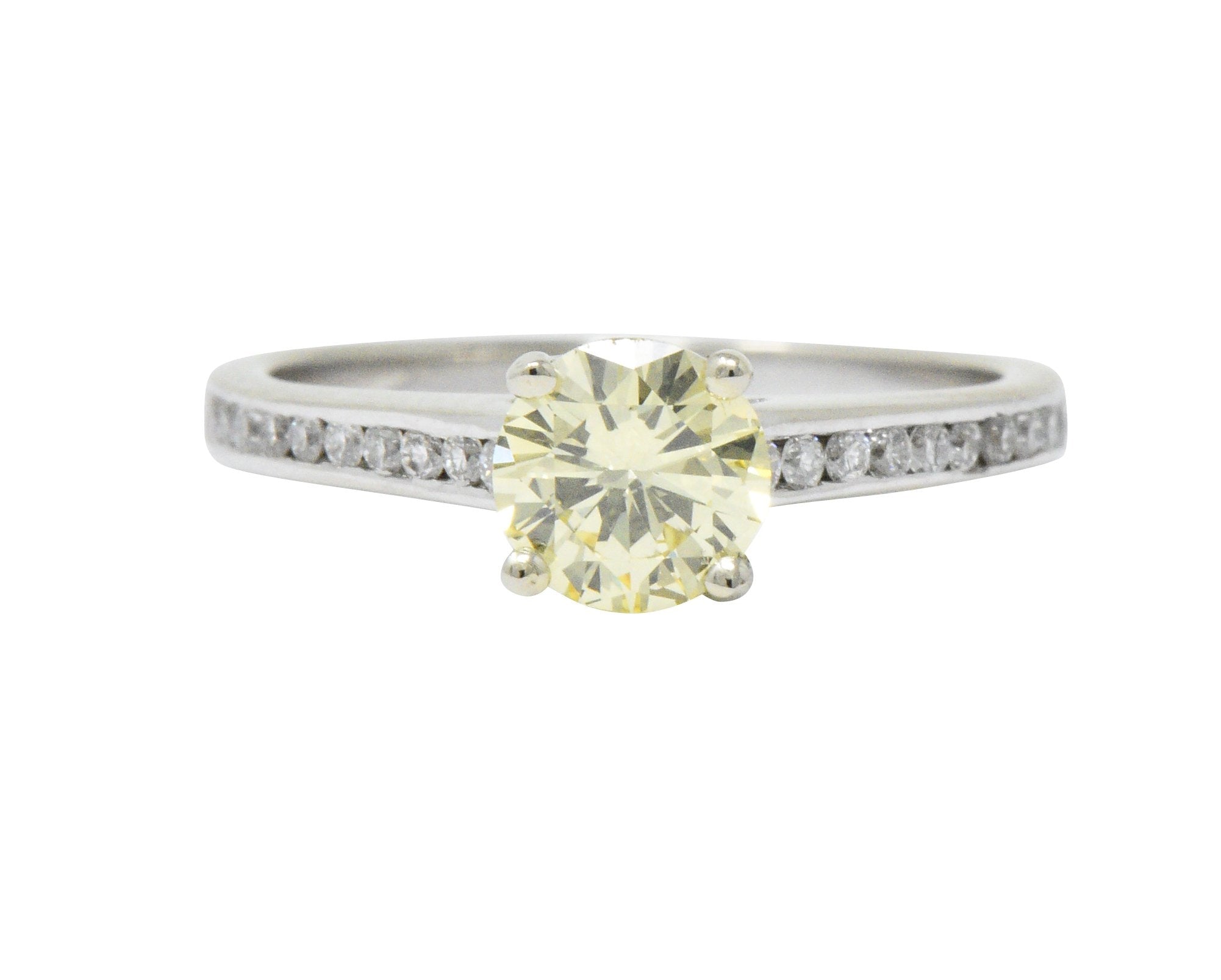 Contemporary 0.79 CTW Fancy Yellow Diamond 14 Karat White Gold Engagement Ring GIA Wilson's Estate Jewelry