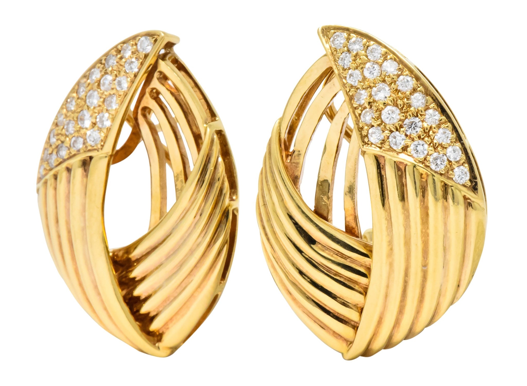 Contemporary 1.00 CTW Diamond 18 Karat Gold Earrings - Wilson's Estate Jewelry