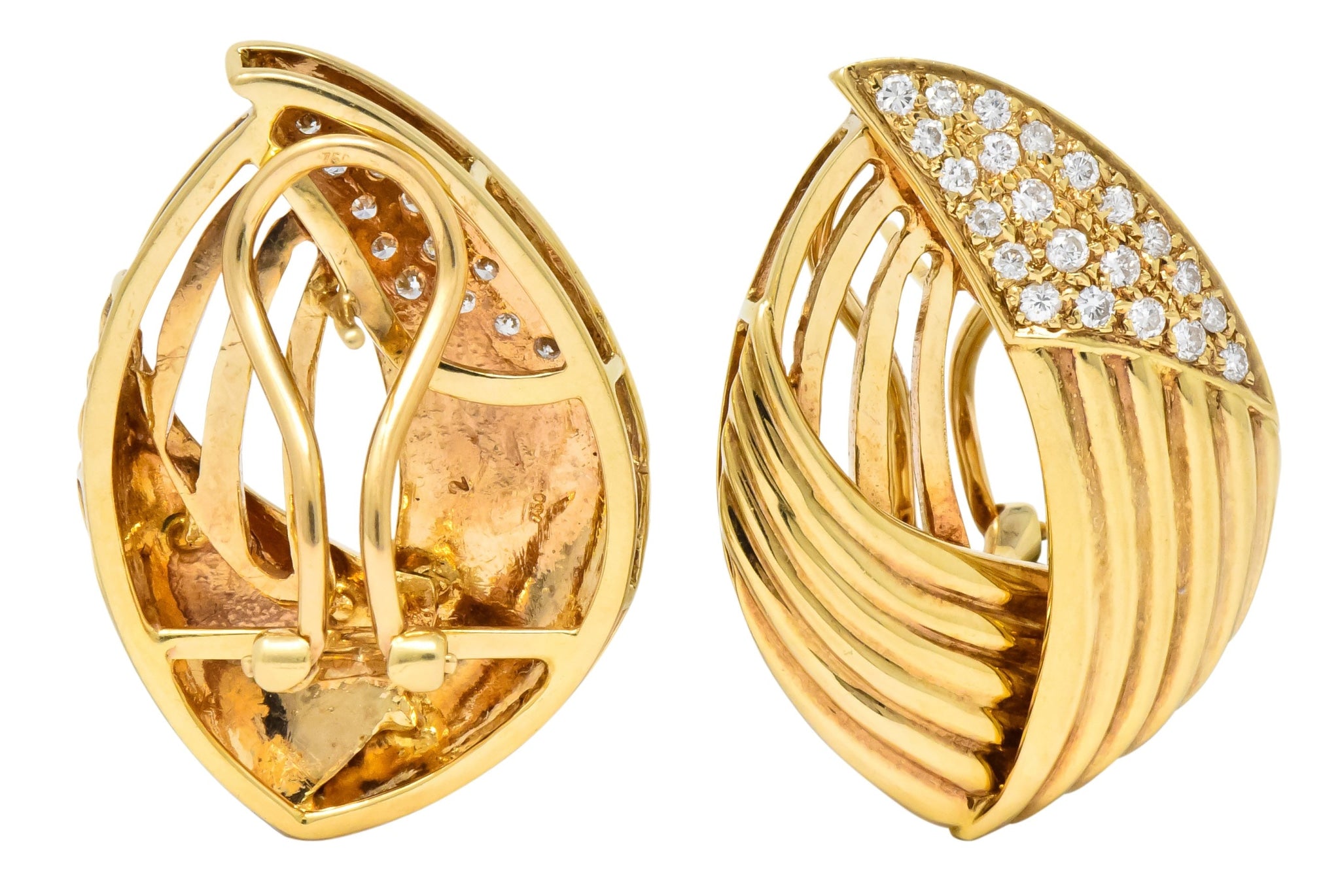 Contemporary 1.00 CTW Diamond 18 Karat Gold Earrings - Wilson's Estate Jewelry