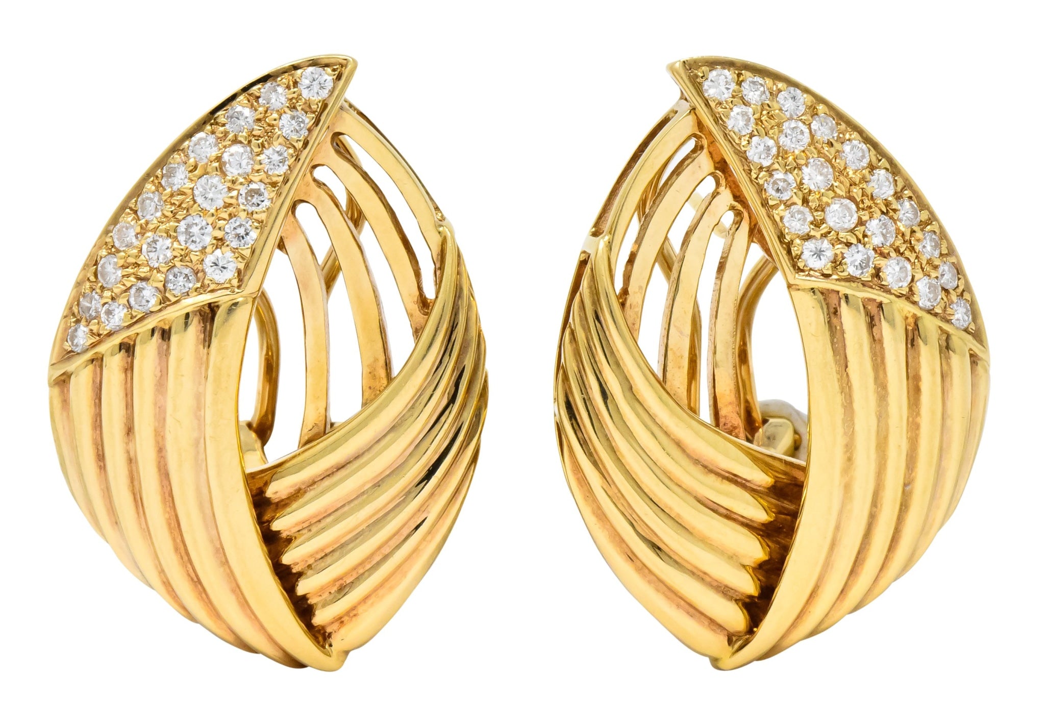Contemporary 1.00 CTW Diamond 18 Karat Gold Earrings - Wilson's Estate Jewelry