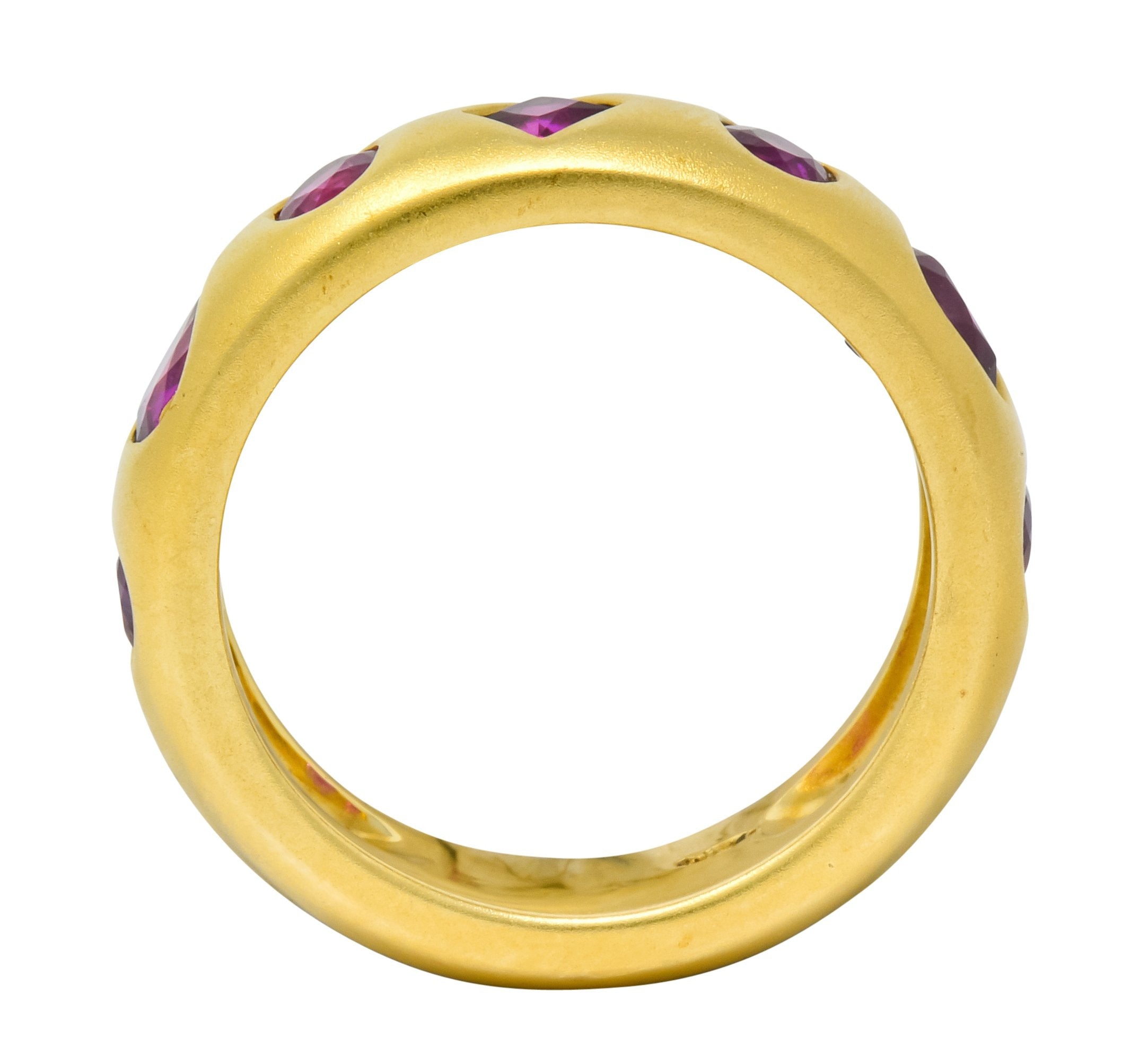 Contemporary 1.75 CTW Ruby 18 Karat Gold Geometric Band Ring - Wilson's Estate Jewelry