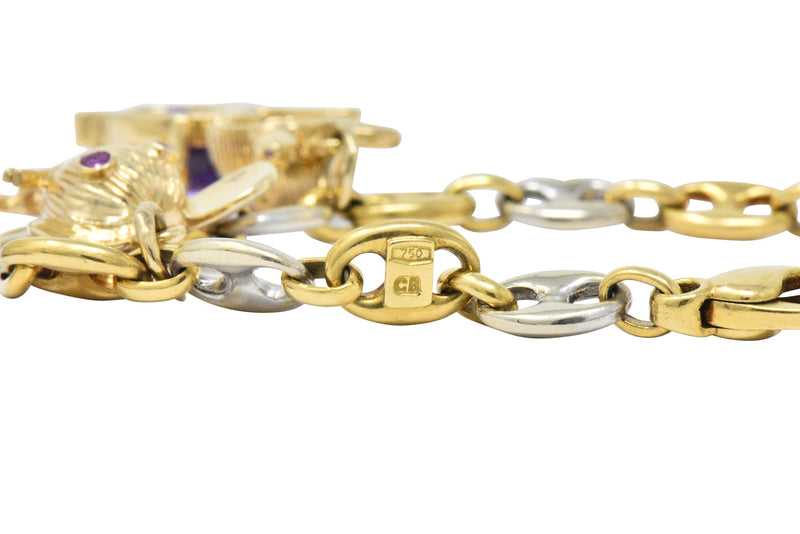 Contemporary 10.70 CTW Amethyst Two-Tone Gold Animal Charm Bracelet Wilson's Estate Jewelry
