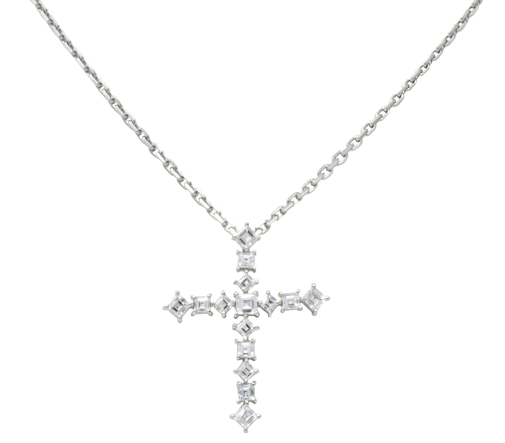 Contemporary 2.69 CTW Diamond 18 Karat White Gold Cross Pendant Necklace Wilson's Estate Jewelry