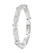 Contemporary Checkerboard French Cut Diamond 14 Karat White Gold Floral Band Ring - Wilson's Estate Jewelry