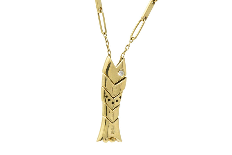 Contemporary Diamond 18 Karat Yellow Gold Articulated Fish Pendant Necklace Italy - Wilson's Estate Jewelry