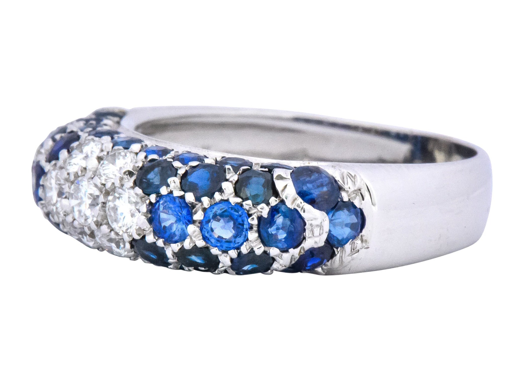 Contemporary Italian 3.85 CTW Diamond Sapphire 18 Karat White Gold Ring - Wilson's Estate Jewelry