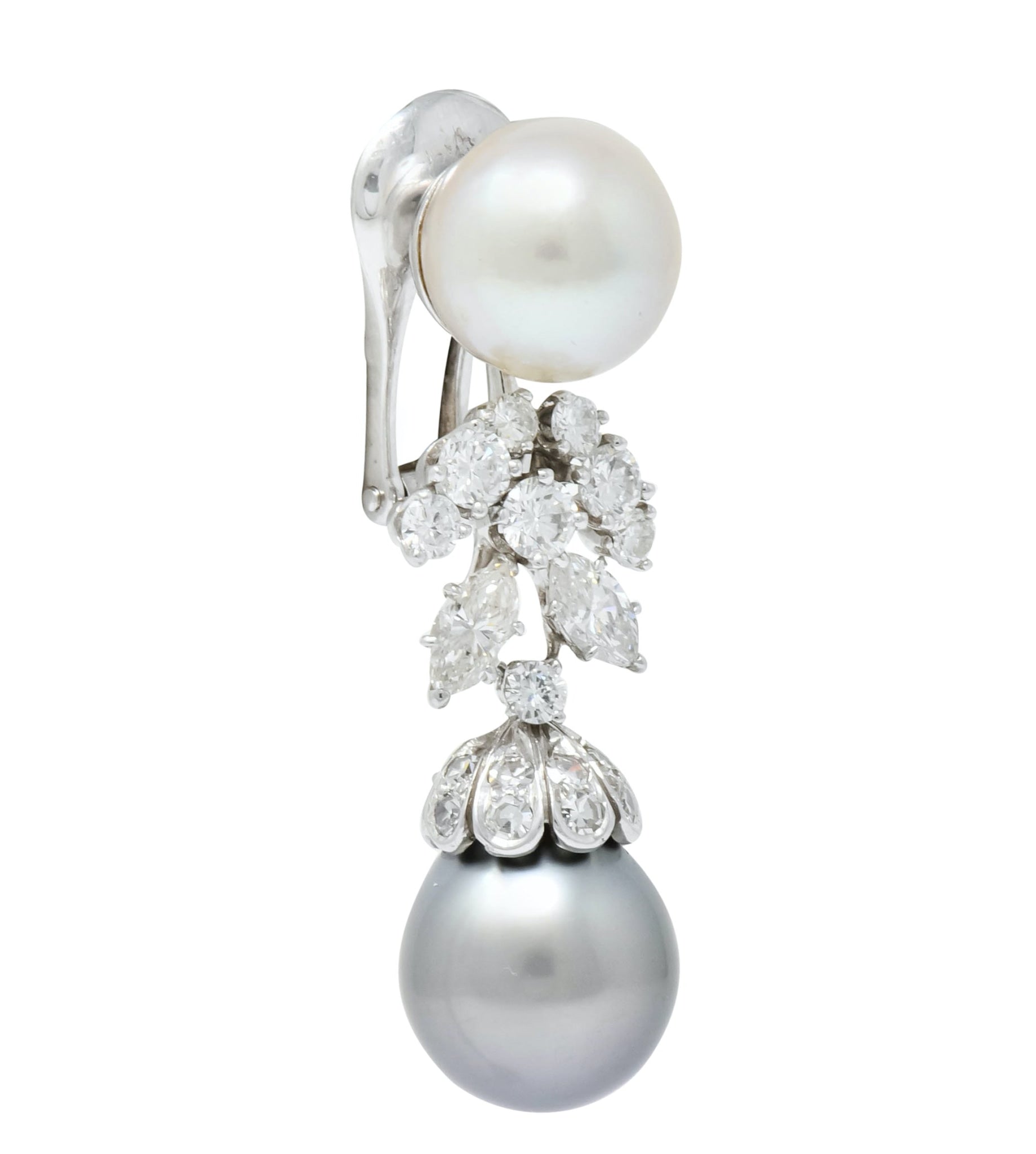 David Webb 2.40 CTW Diamond Cultured Pearl Drop Ear-Clip Earrings - Wilson's Estate Jewelry