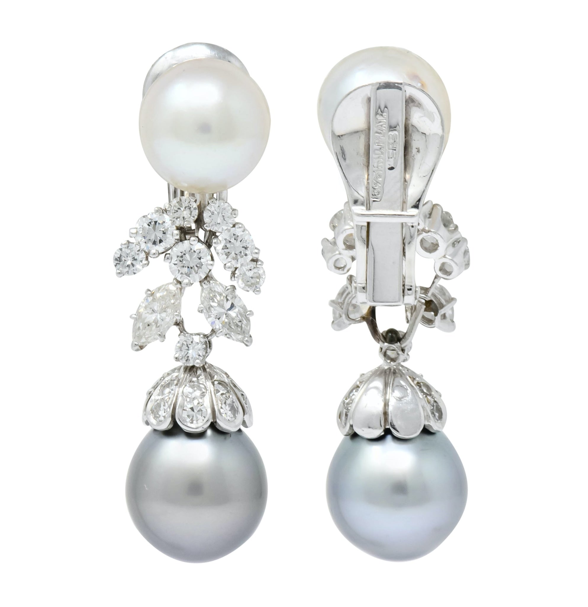 David Webb 2.40 CTW Diamond Cultured Pearl Drop Ear-Clip Earrings - Wilson's Estate Jewelry