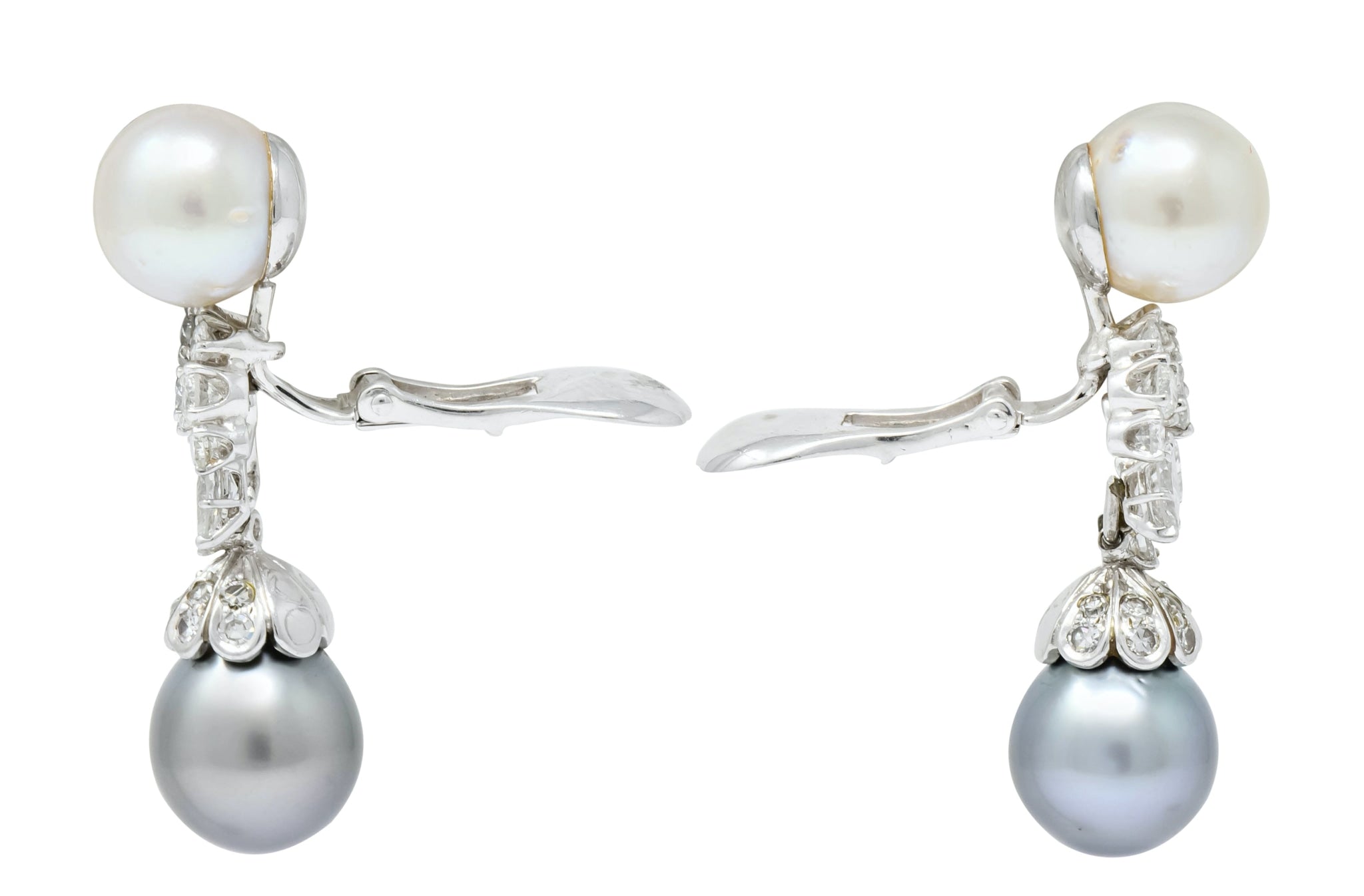 David Webb 2.40 CTW Diamond Cultured Pearl Drop Ear-Clip Earrings - Wilson's Estate Jewelry