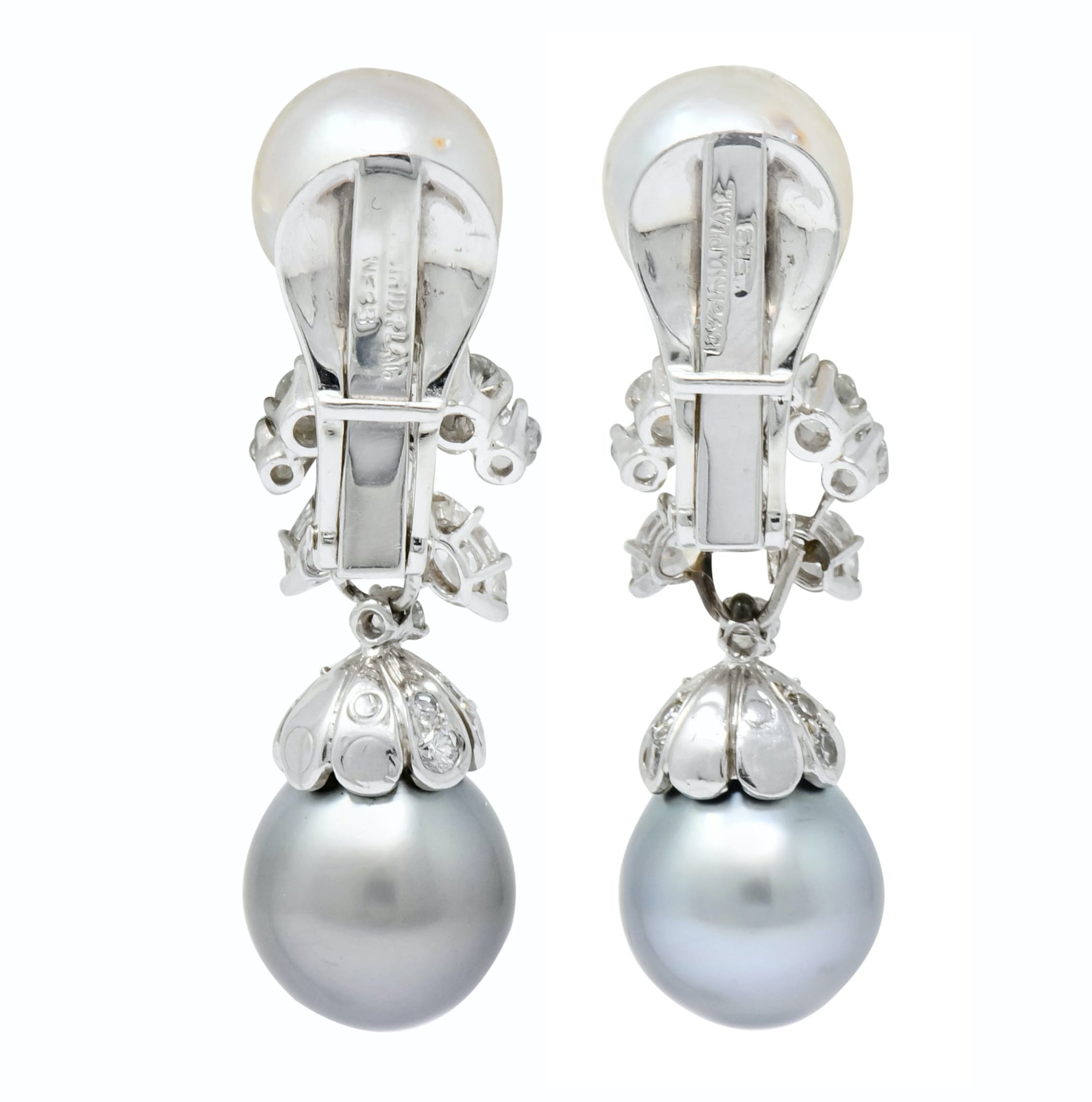 David Webb 2.40 CTW Diamond Cultured Pearl Drop Ear-Clip Earrings - Wilson's Estate Jewelry