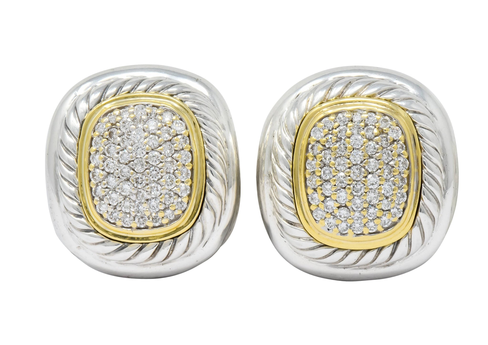 David Yurman 1.25 CTW Diamond Sterling Silver 18 Karat Gold Pave Earrings - Wilson's Estate Jewelry