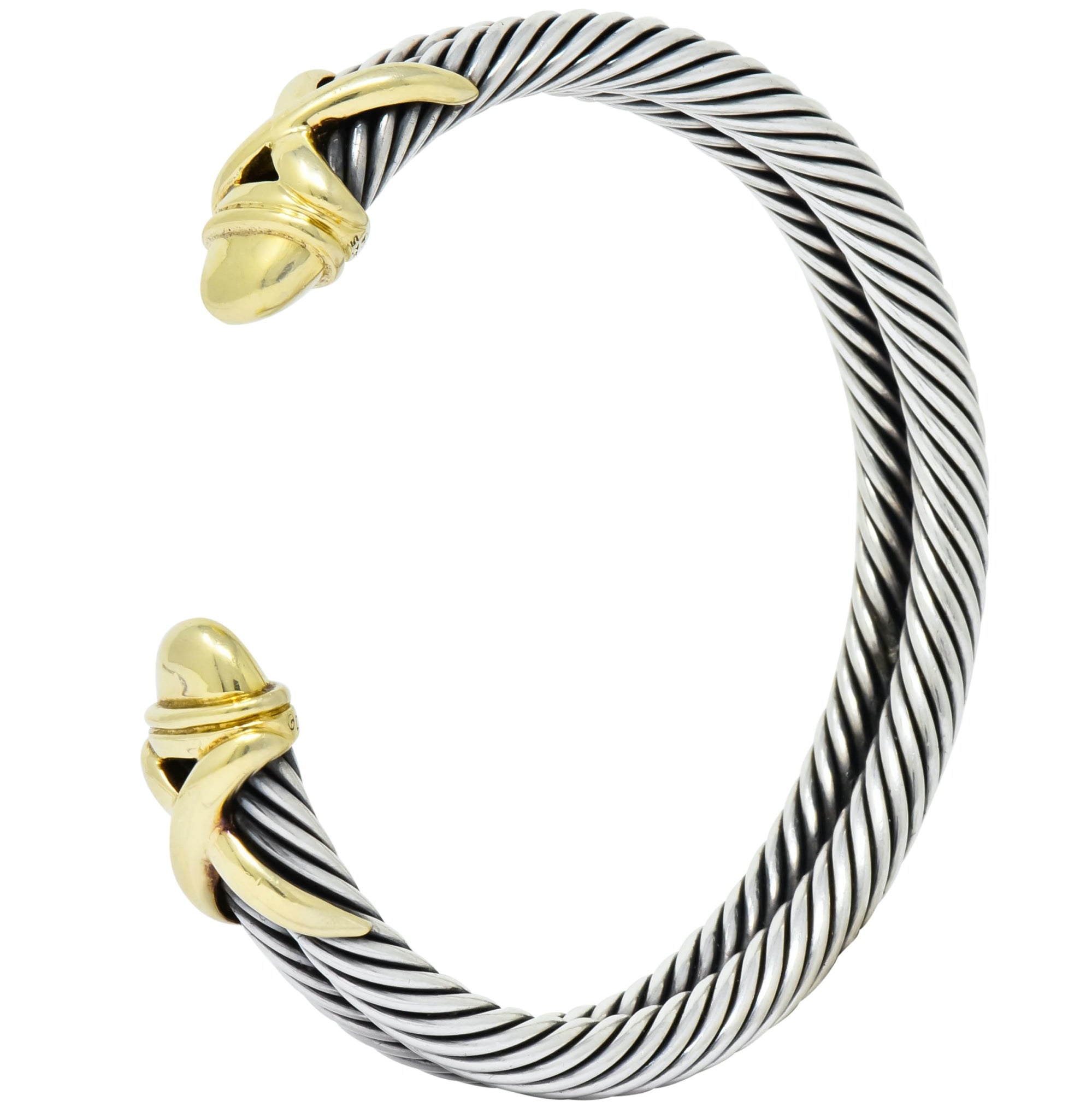 David Yurman 14 Karat Gold Sterling Silver Double Row Cable Cuff Bracelet - Wilson's Estate Jewelry