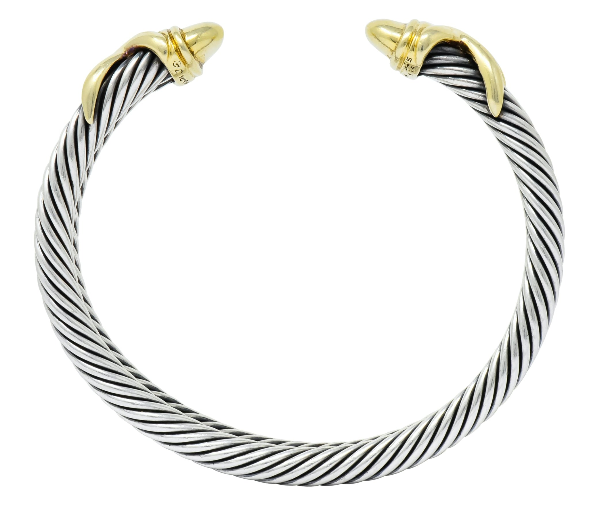 David Yurman 14 Karat Gold Sterling Silver Double Row Cable Cuff Bracelet - Wilson's Estate Jewelry