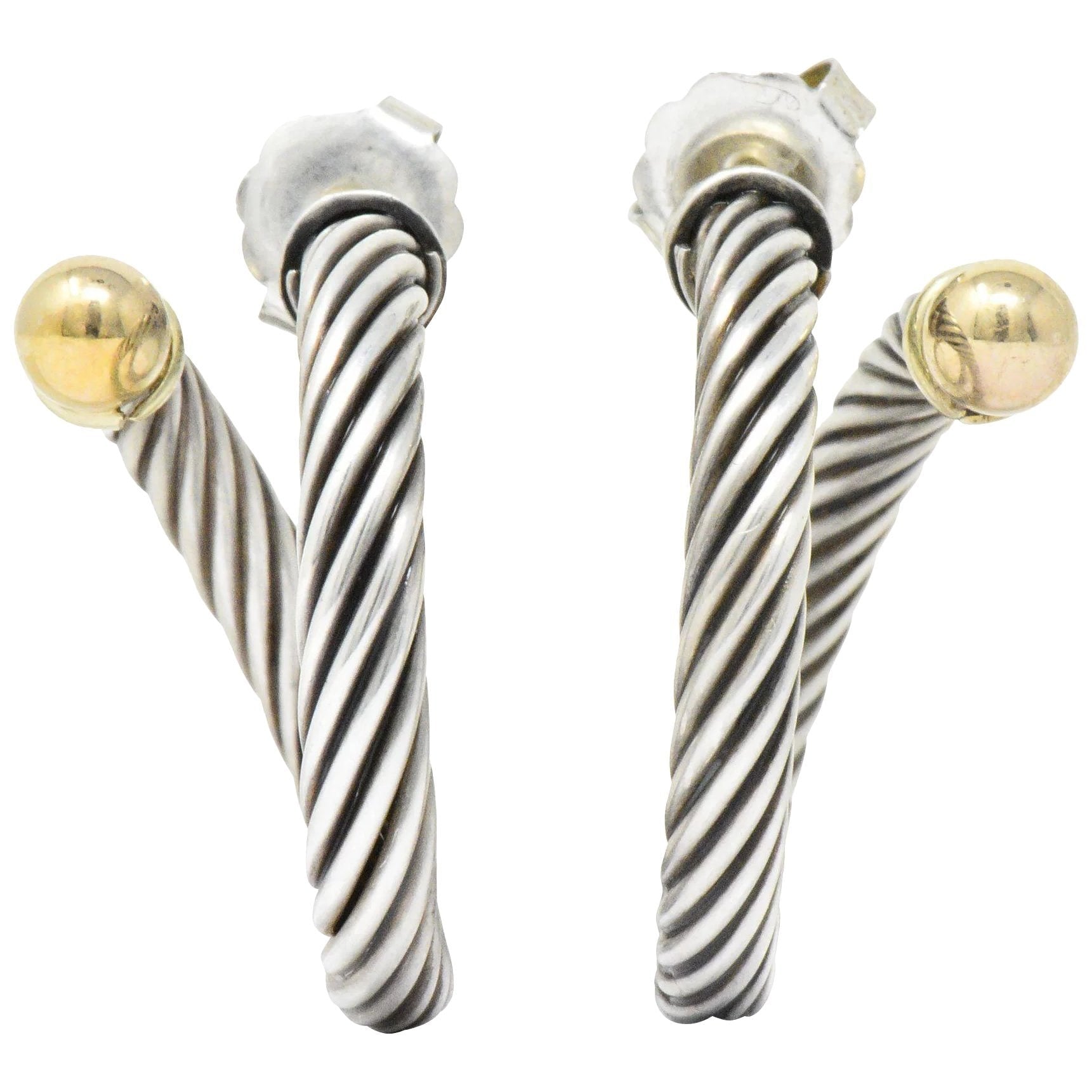 David Yurman 14 Karat Gold Sterling Silver Twisted Cable Torque Hoop Earrings Wilson's Estate Jewelry