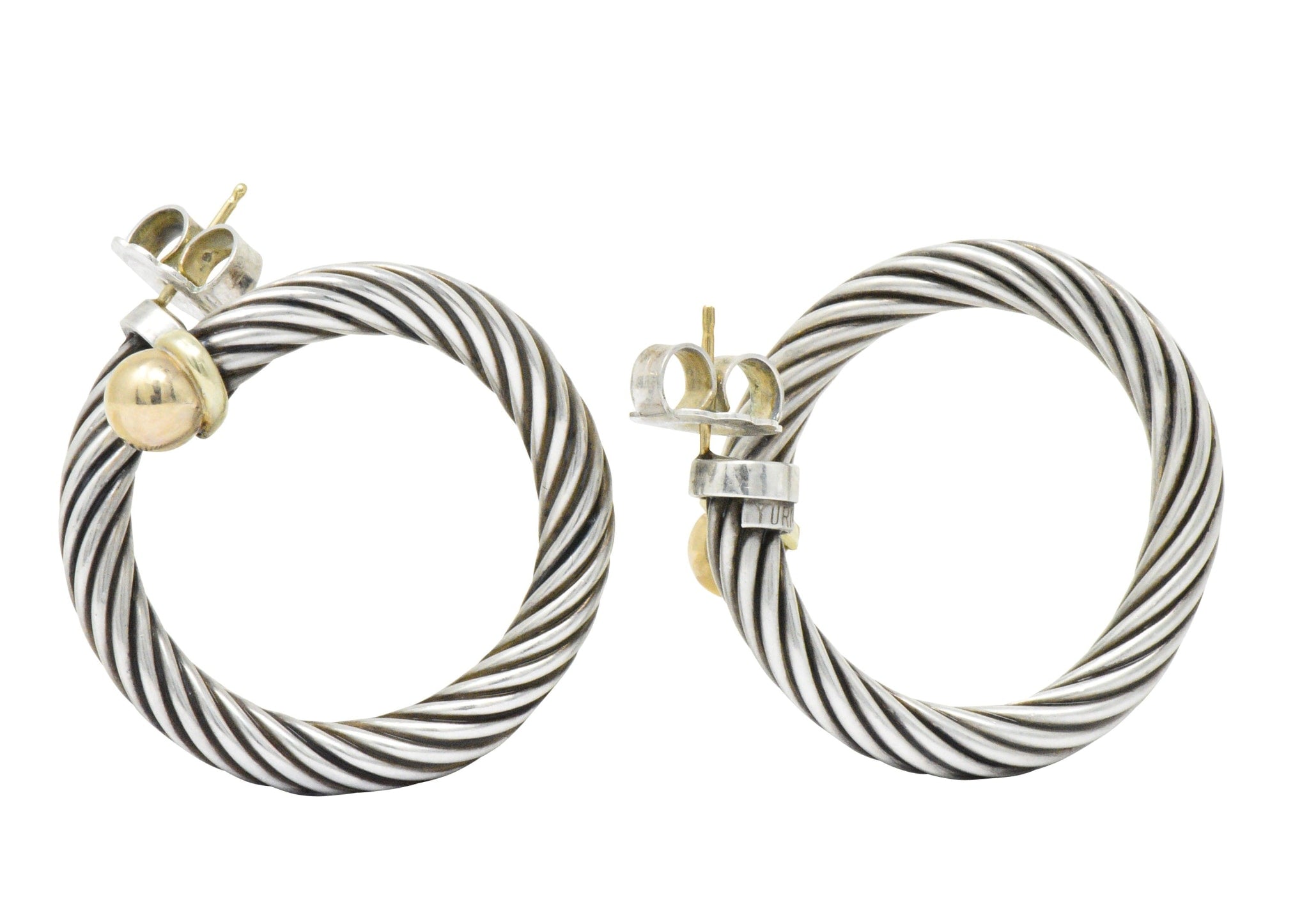 David Yurman 14 Karat Gold Sterling Silver Twisted Cable Torque Hoop Earrings Wilson's Estate Jewelry