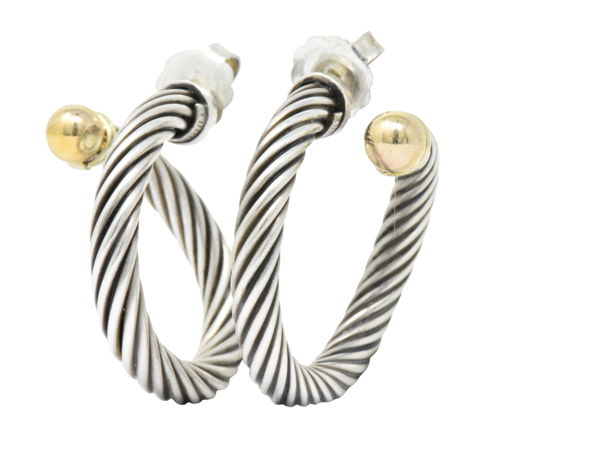 David Yurman 14 Karat Gold Sterling Silver Twisted Cable Torque Hoop Earrings Wilson's Estate Jewelry