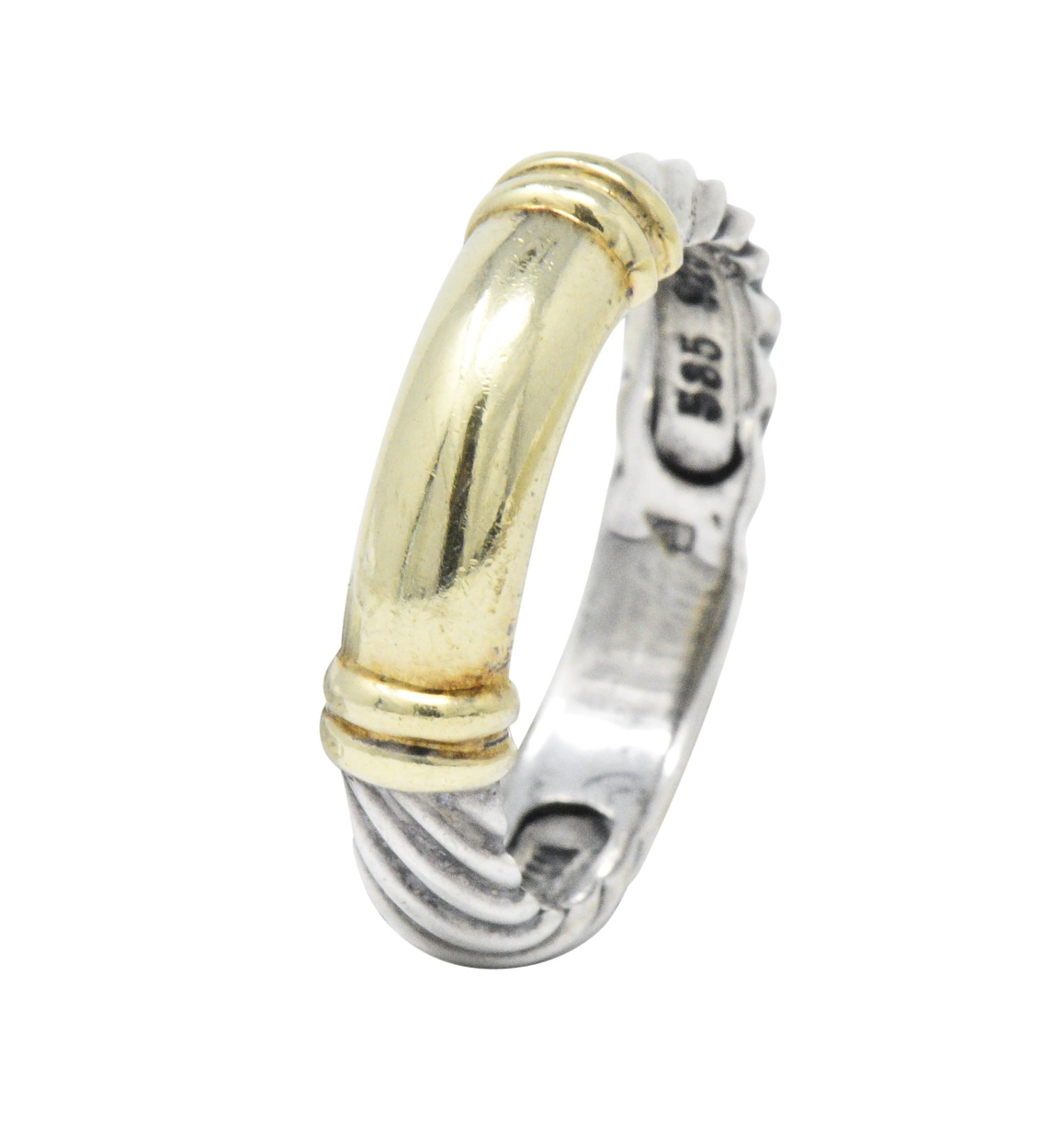 David Yurman 14 Karat Gold Sterling Silver Metro Cable Stack Band Ring Wilson's Estate Jewelry