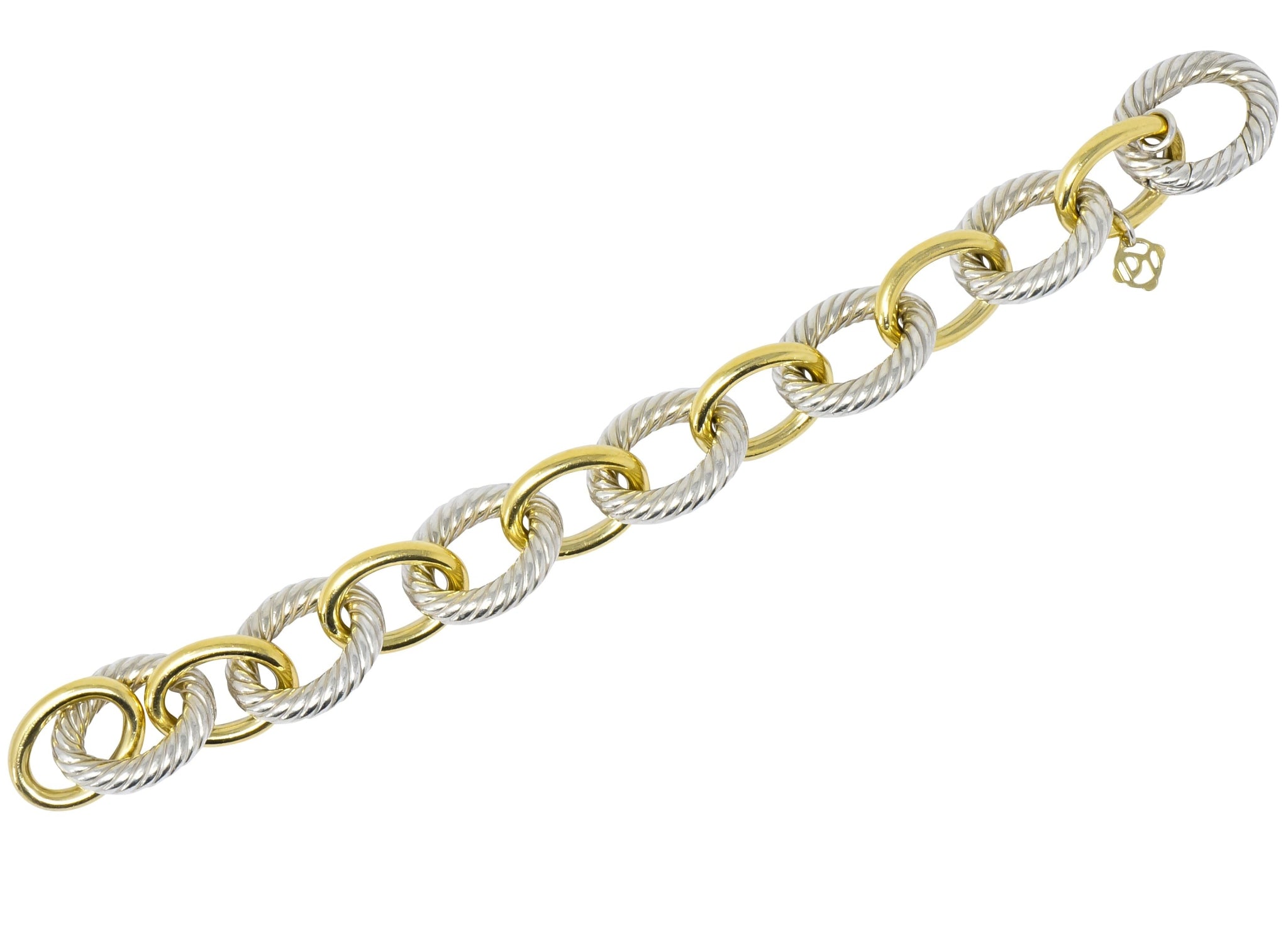 David Yurman 18 Karat Gold Extra Large Oval Sterling Silver Link Bracelet - Wilson's Estate Jewelry