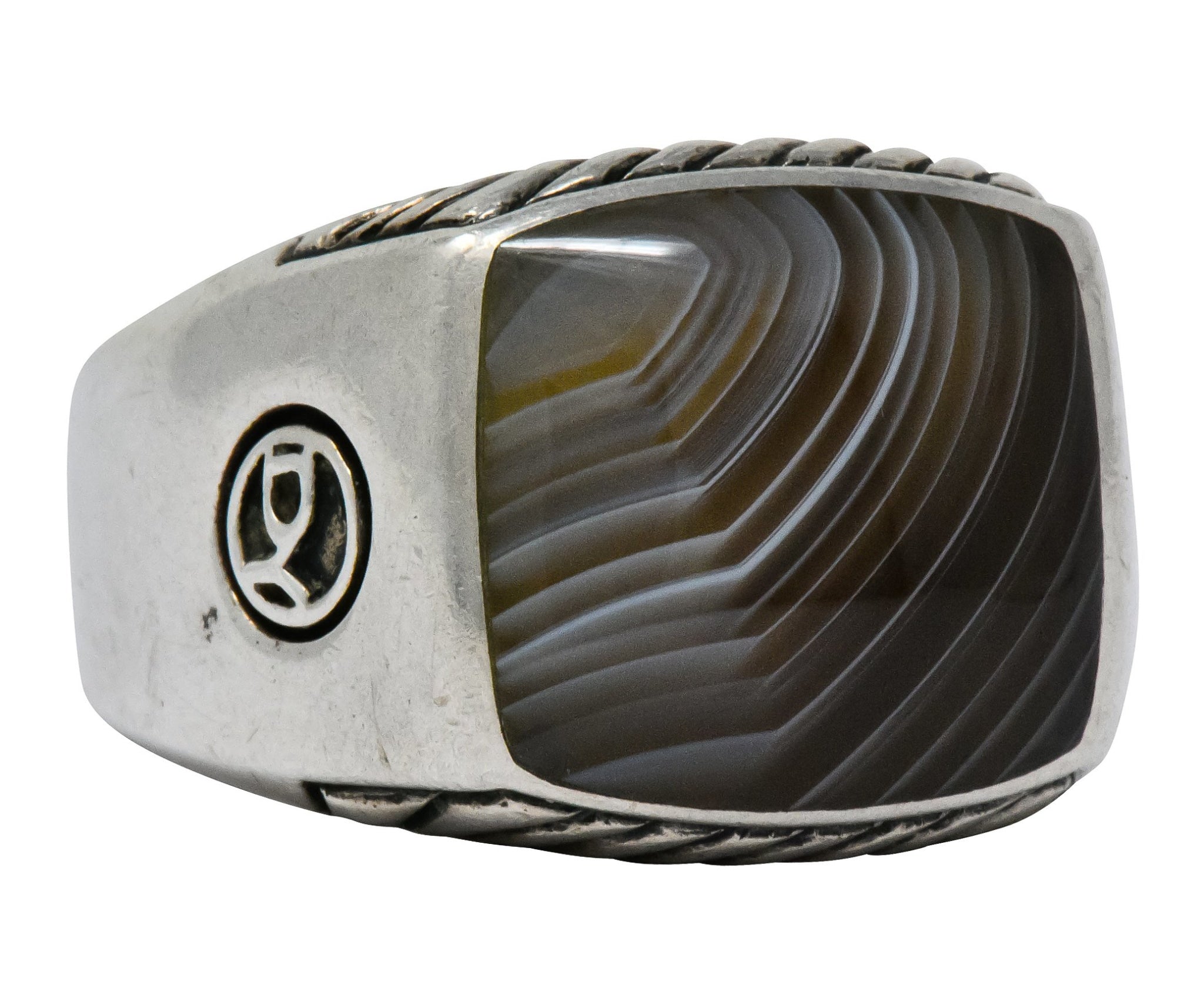 David Yurman Agate Sterling Silver Men's Exotic Stone Ring - Wilson's Estate Jewelry