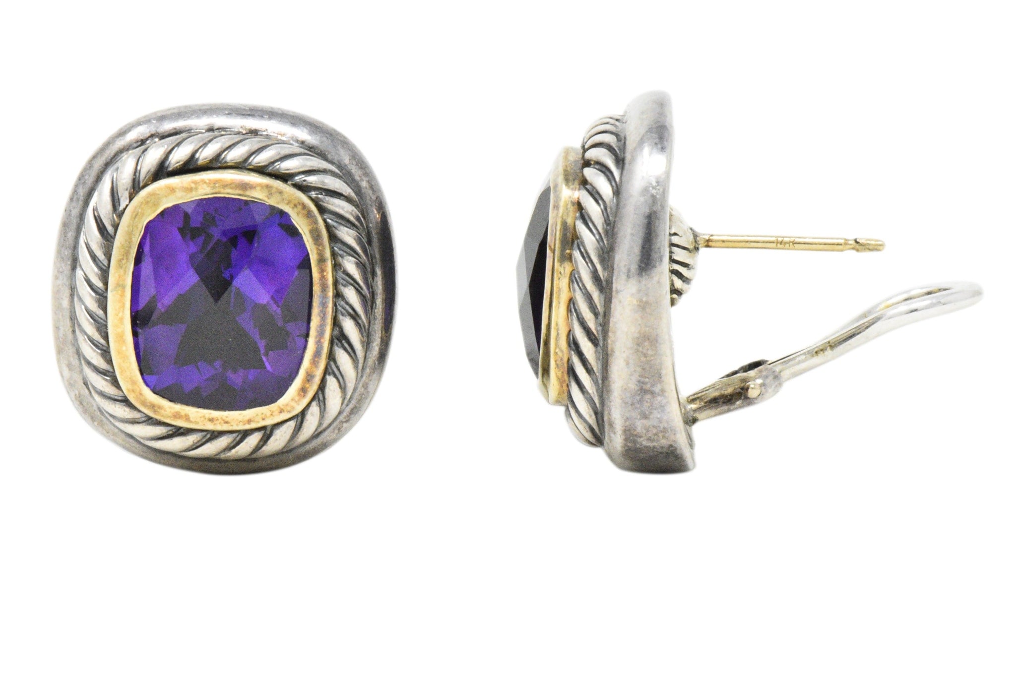 David Yurman Amethyst 14 Karat Yellow Gold Sterling Silver Albion Earrings Wilson's Estate Jewelry