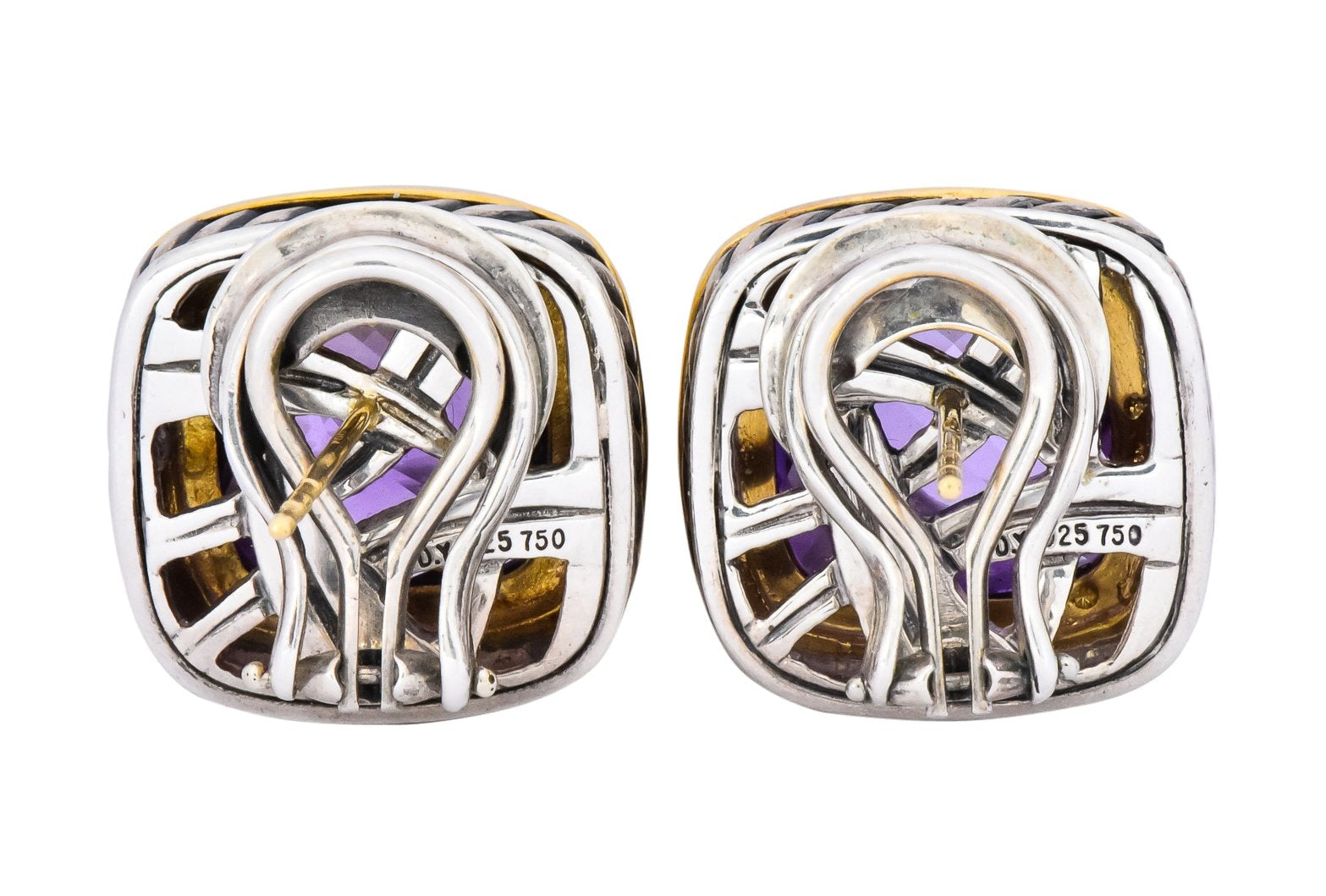 David Yurman Amethyst 18 Karat Gold Sterling Silver Earrings - Wilson's Estate Jewelry