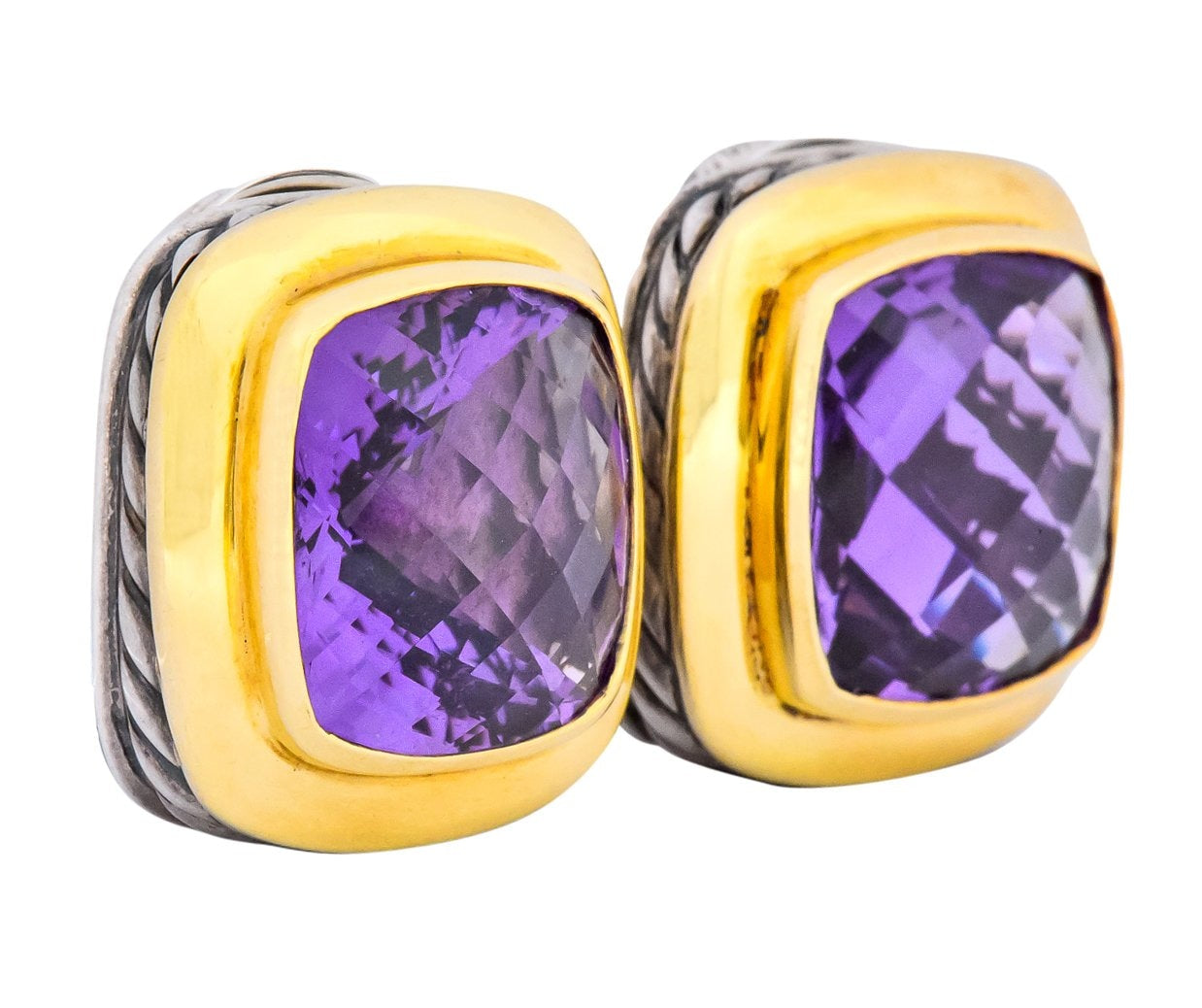 David Yurman Amethyst 18 Karat Gold Sterling Silver Earrings - Wilson's Estate Jewelry