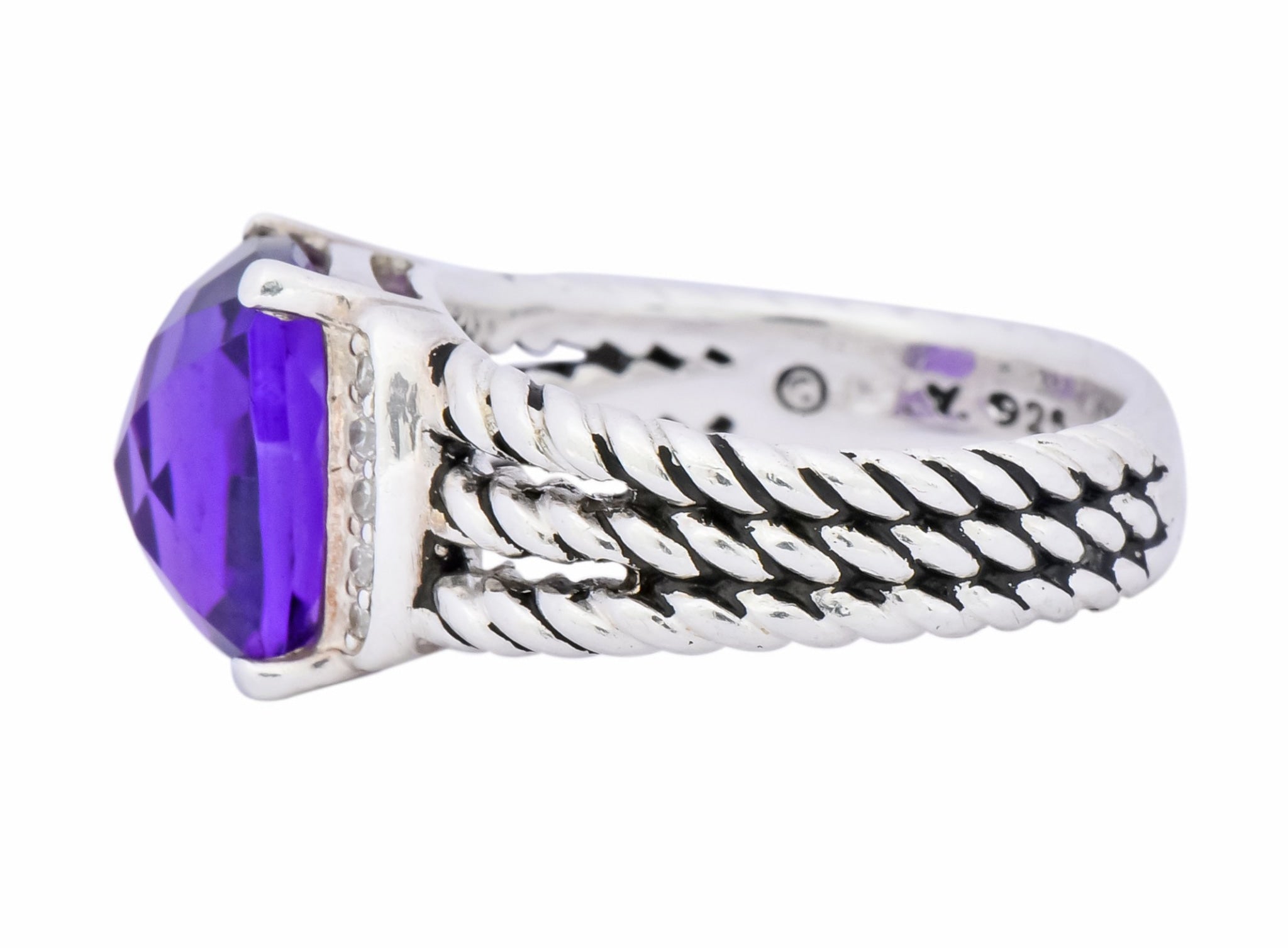 David Yurman Amethyst Diamond Sterling Silver Wheaton Ring - Wilson's Estate Jewelry