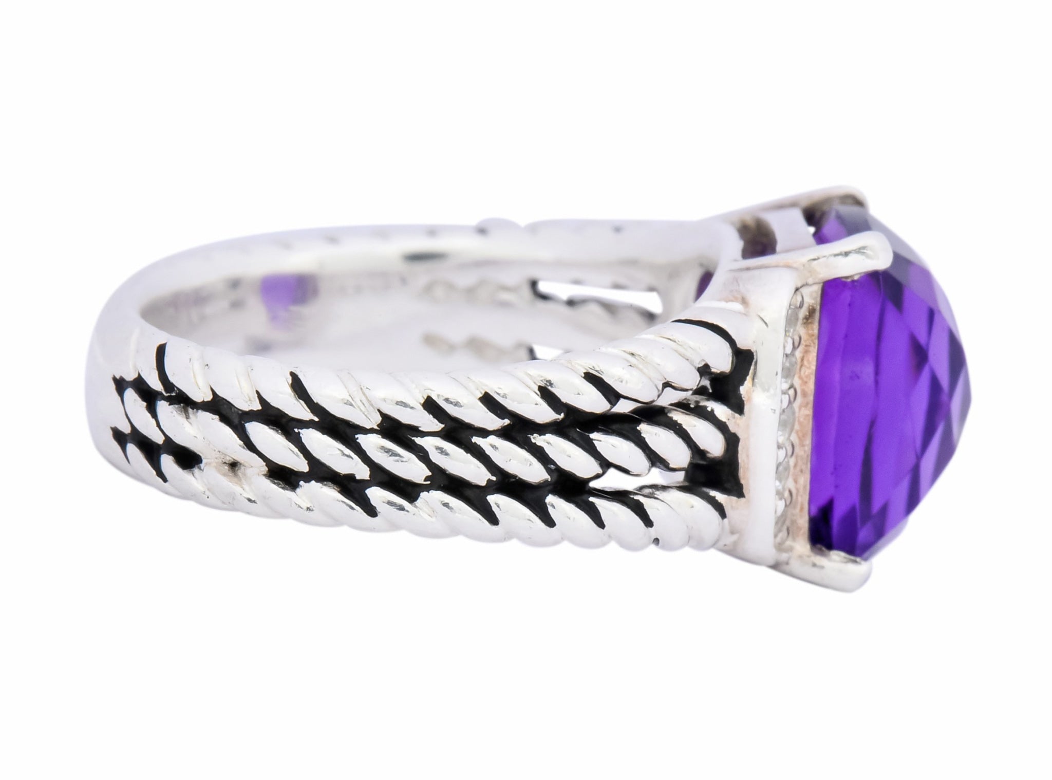 David Yurman Amethyst Diamond Sterling Silver Wheaton Ring - Wilson's Estate Jewelry