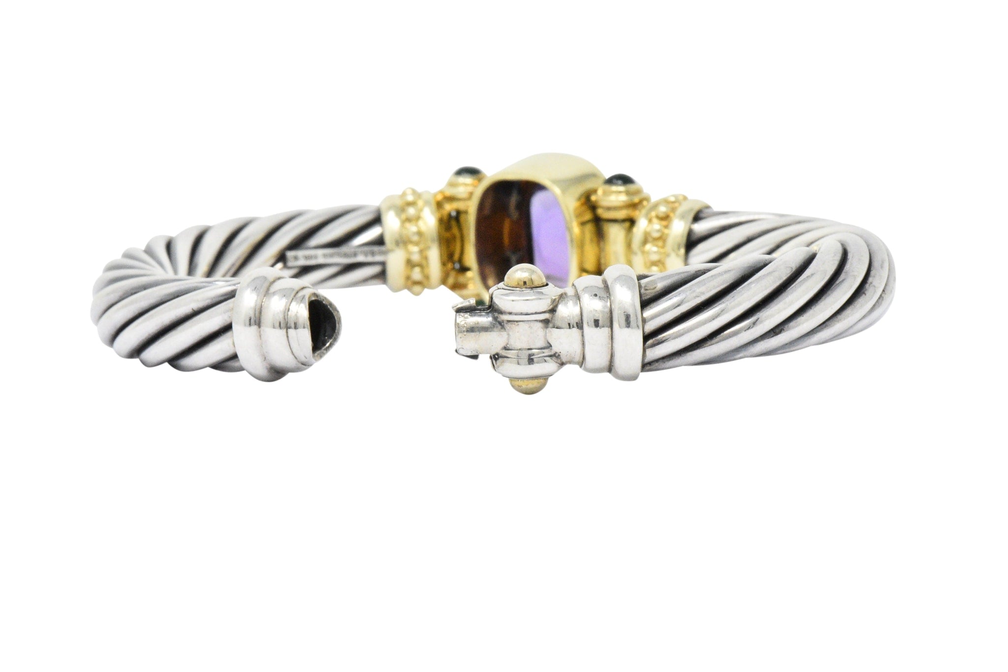 David Yurman Amethyst Green Onyx Sterling Silver 14 Karat Gold Cable Bracelet Wilson's Estate Jewelry