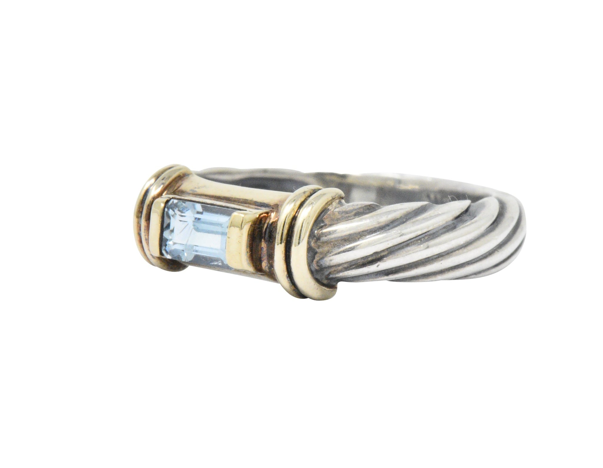 David Yurman Blue Topaz 14 Karat Gold Sterling Silver Metro Ring Wilson's Estate Jewelry