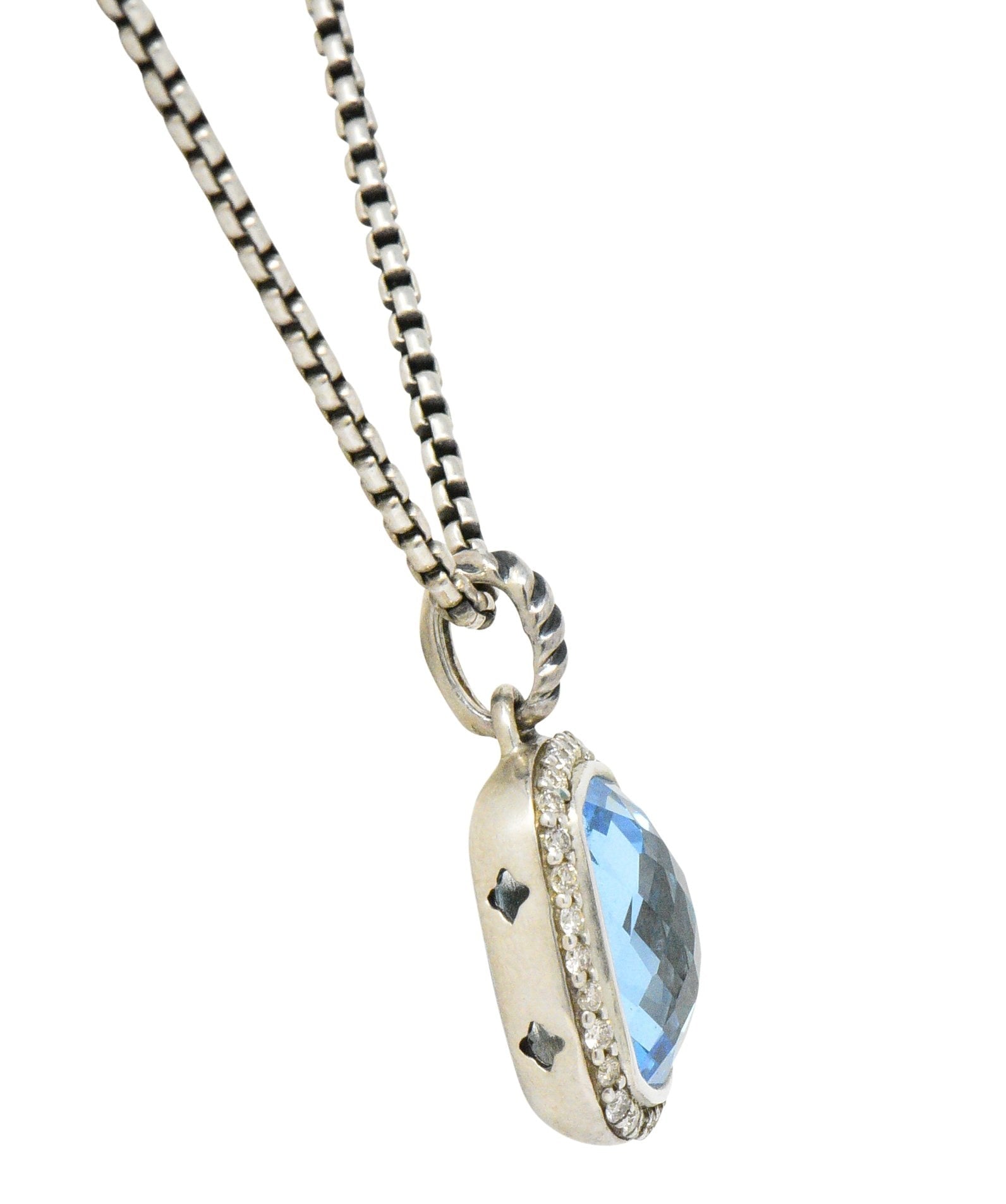 David Yurman Blue Topaz Diamond Albion Sterling Silver Pendant Necklace Wilson's Estate Jewelry