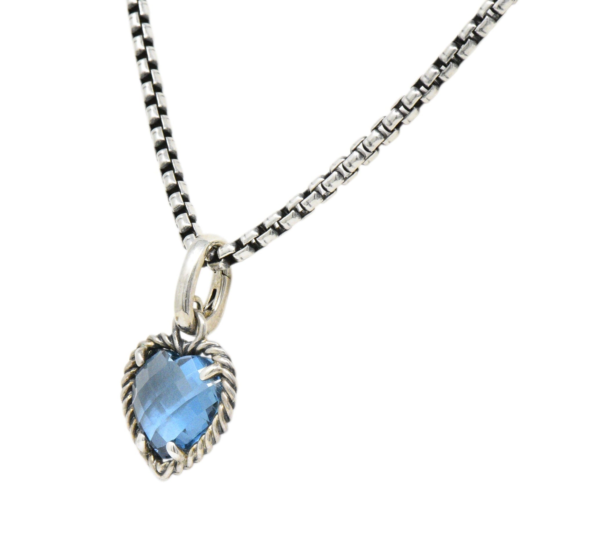 David Yurman Blue Topaz Heart Sterling Silver Pendant Necklace Wilson's Estate Jewelry