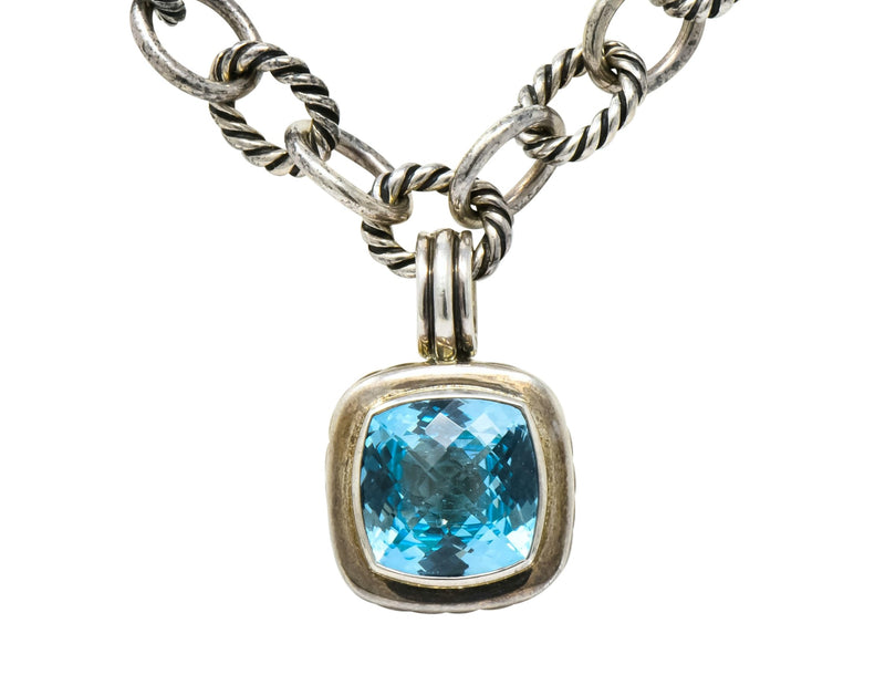David Yurman Blue Topaz Sterling Silver Albion Enhancer Linked Necklace - Wilson's Estate Jewelry
