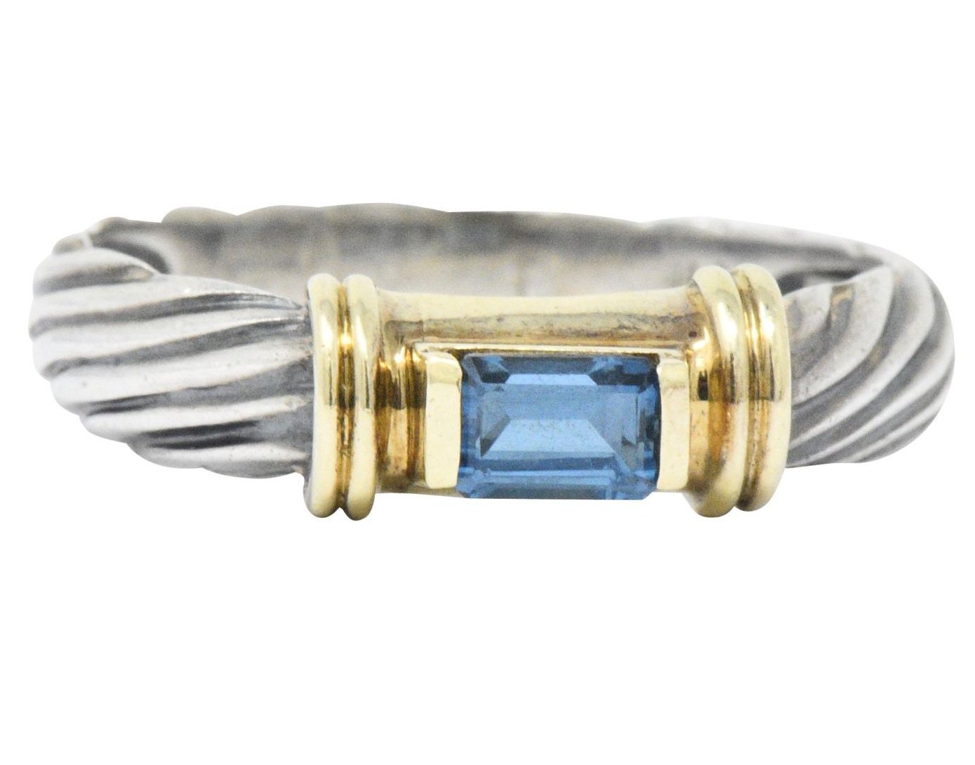 David Yurman Blue Tourmaline 14 Karat Gold Sterling Silver Metro Ring Wilson's Estate Jewelry