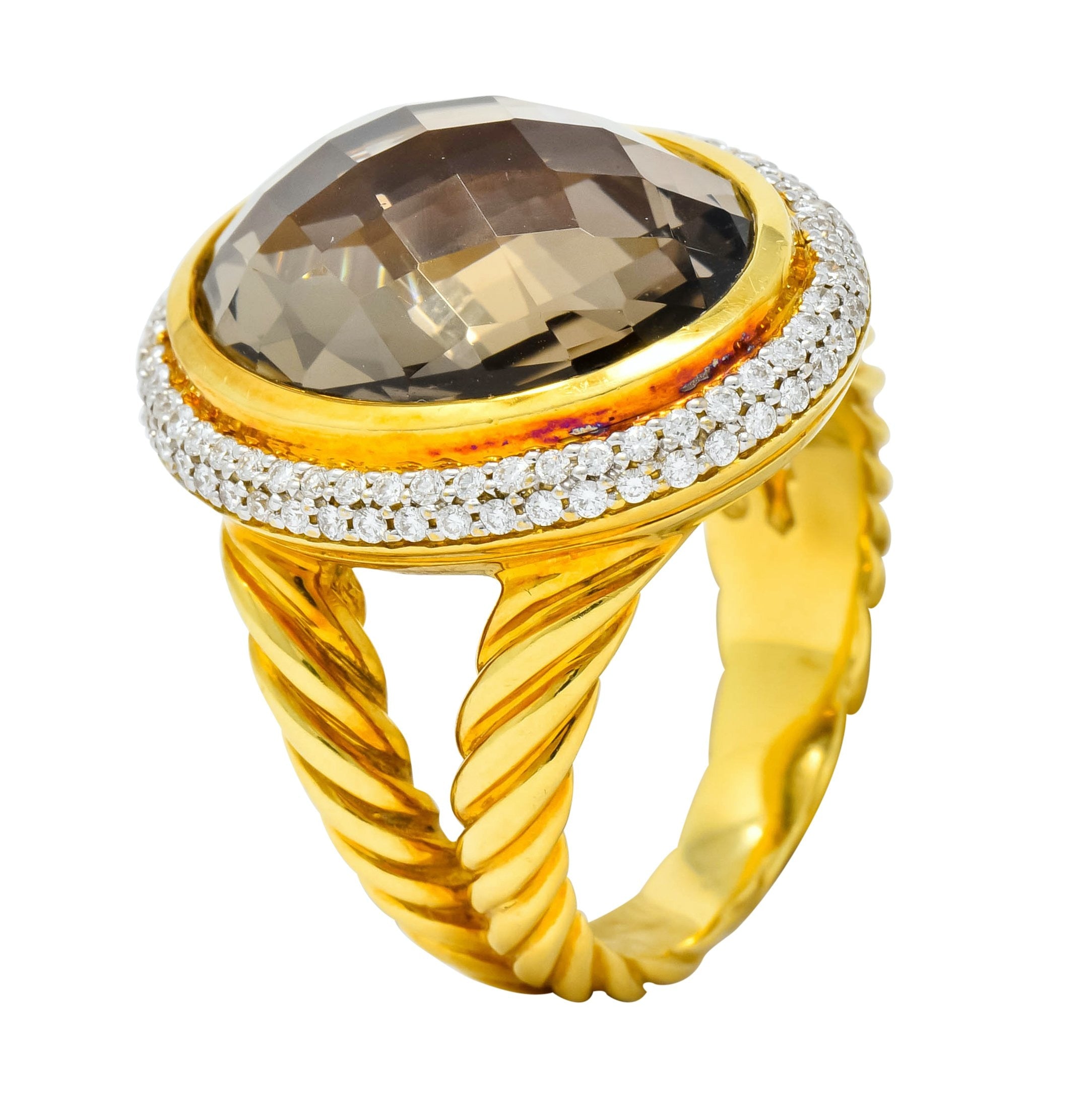 David Yurman Champagne Topaz Diamond 18 Karat Gold Statement Ring - Wilson's Estate Jewelry