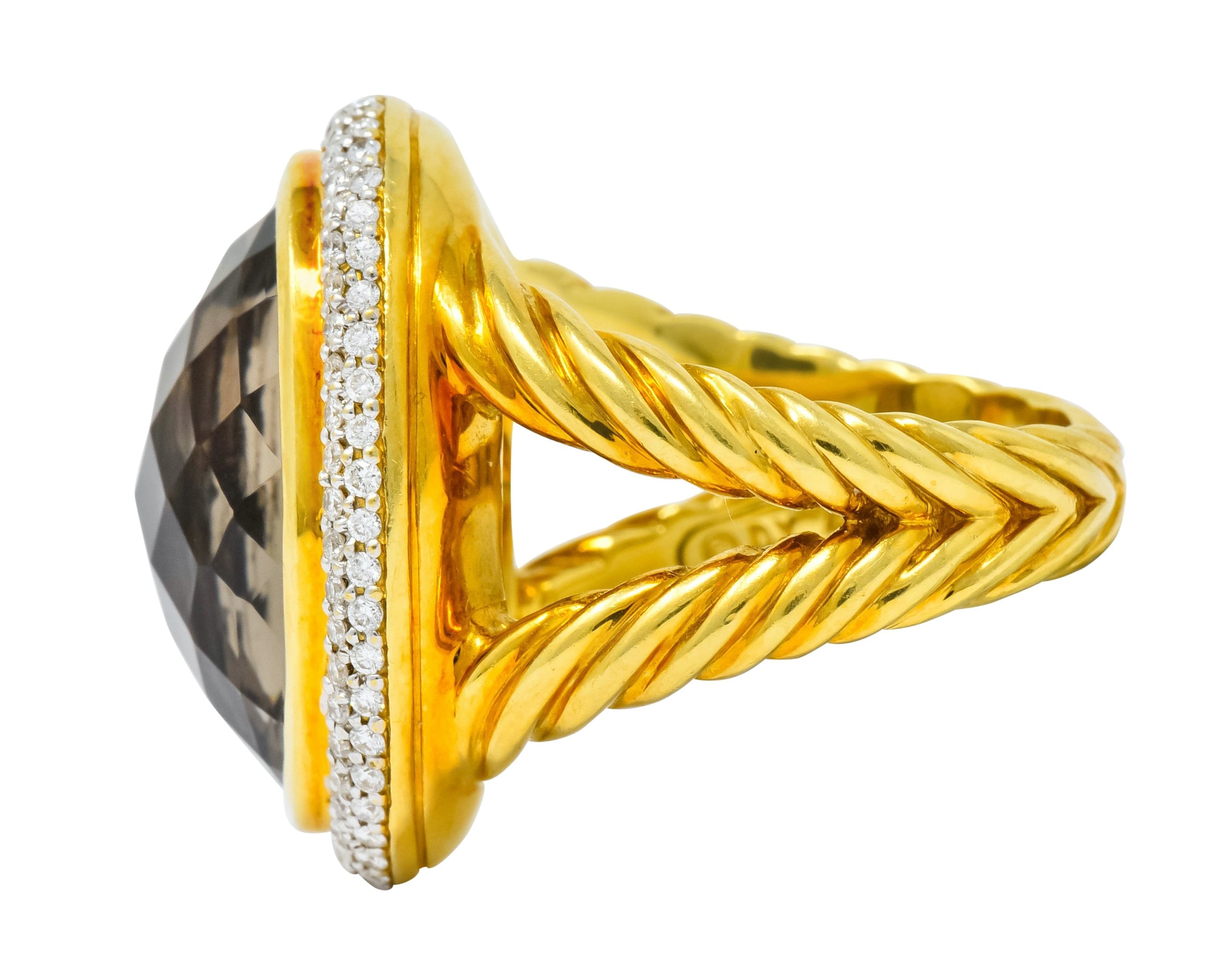 David Yurman Champagne Topaz Diamond 18 Karat Gold Statement Ring - Wilson's Estate Jewelry