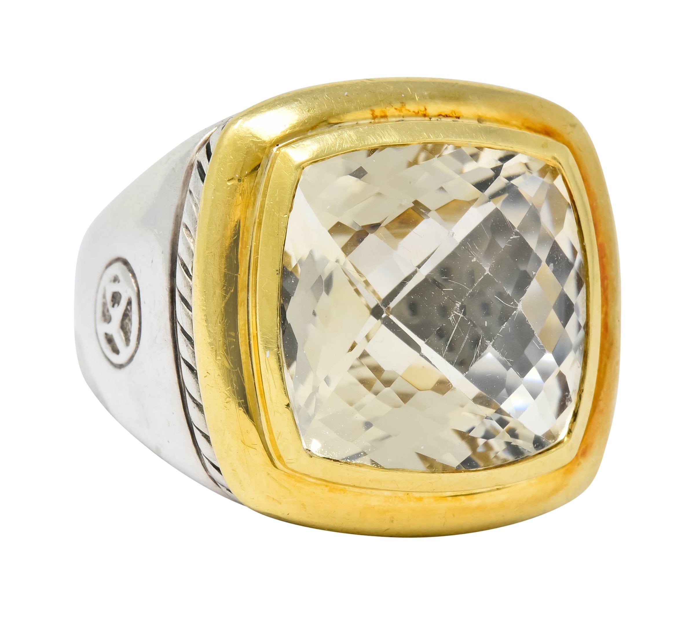 David Yurman Checkerboard Quartz 18 Karat Gold Sterling Silver Albion Cocktail Ring - Wilson's Estate Jewelry