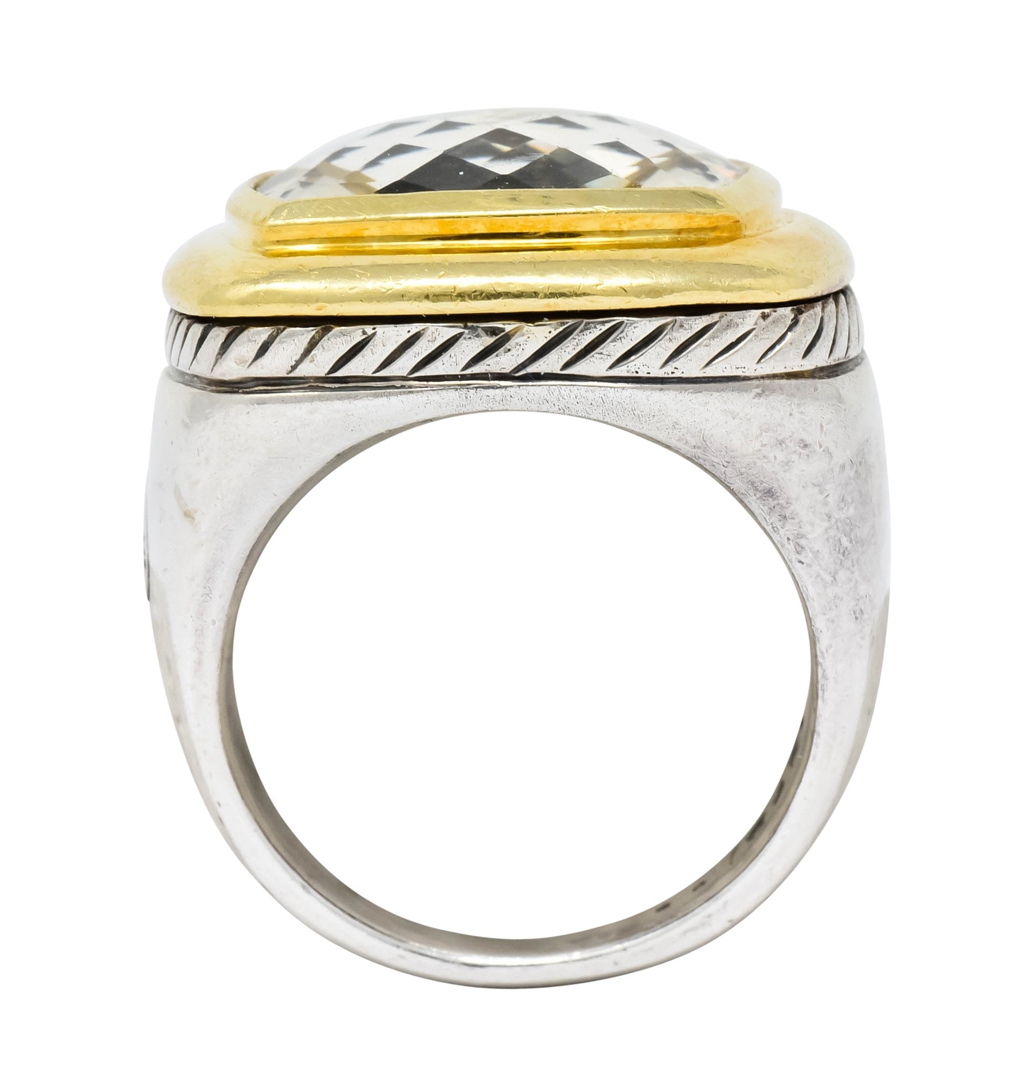 David Yurman Checkerboard Quartz 18 Karat Gold Sterling Silver Albion Cocktail Ring - Wilson's Estate Jewelry