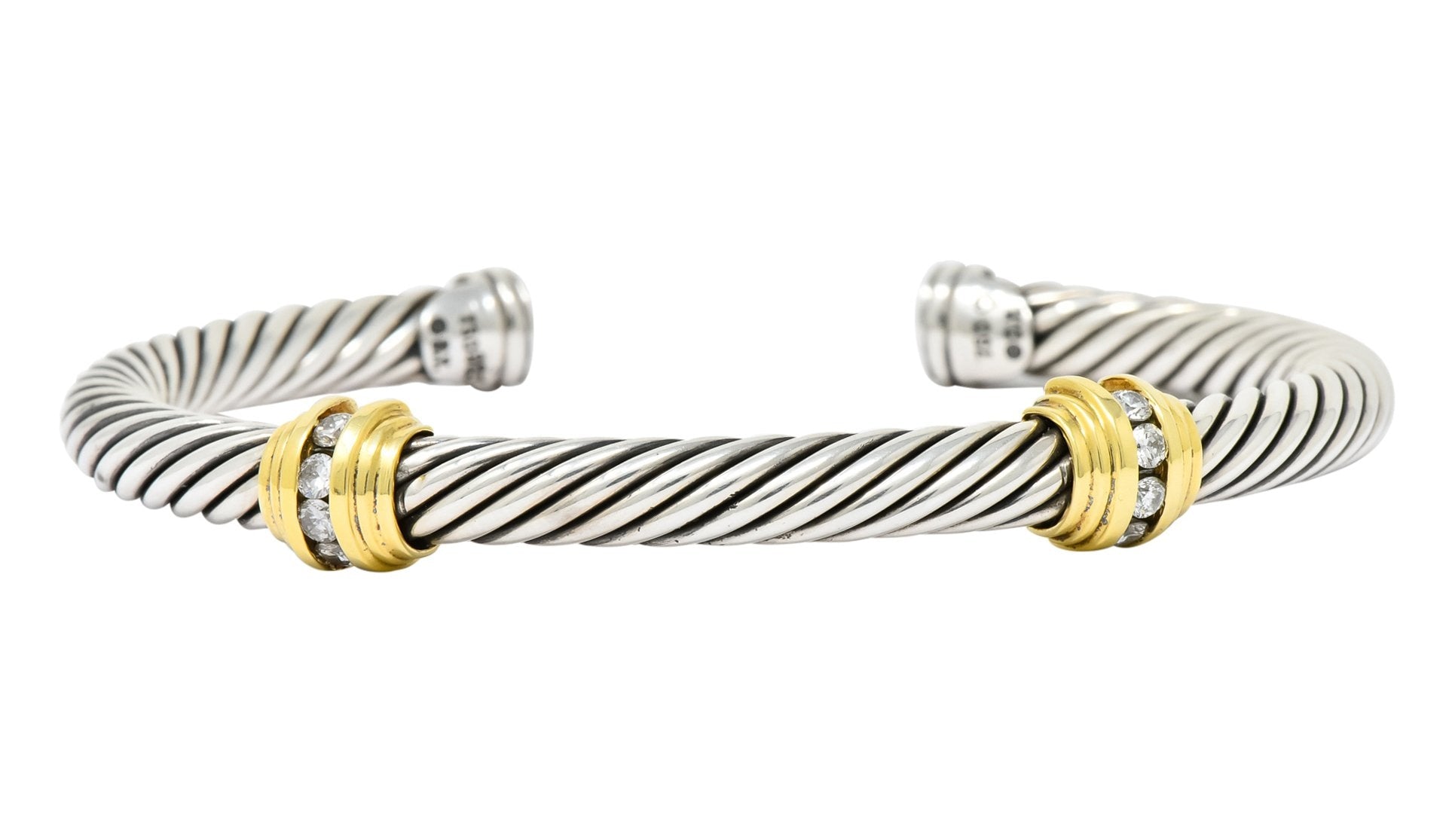 David Yurman Diamond 18 Karat Gold Sterling Silver Cable Twist Bracelet - Wilson's Estate Jewelry