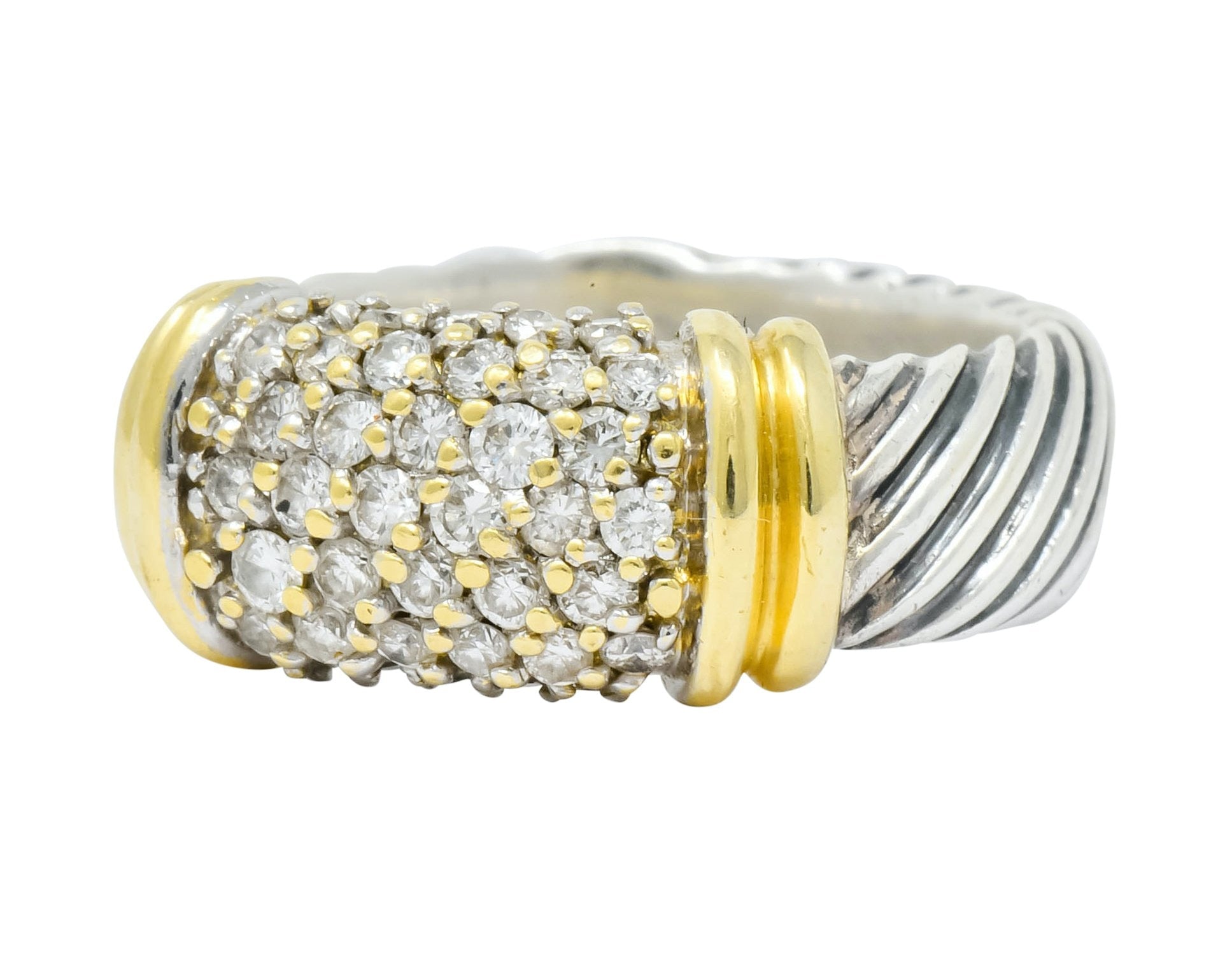 David Yurman Diamond 18 Karat Gold Sterling Silver Metro Ring - Wilson's Estate Jewelry