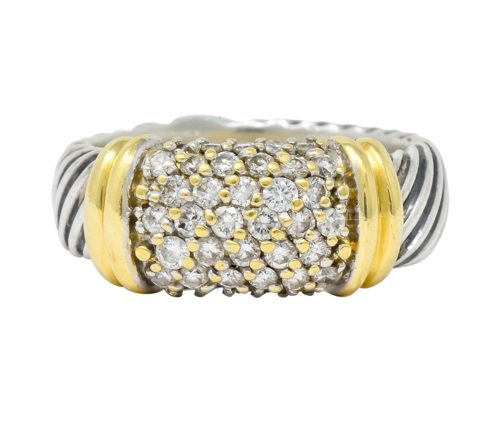 David Yurman Diamond 18 Karat Gold Sterling Silver Metro Ring - Wilson's Estate Jewelry