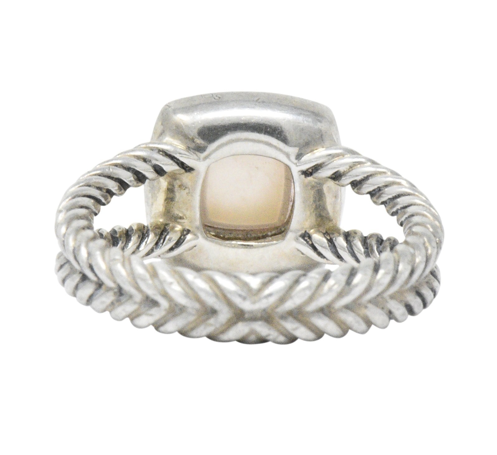 David Yurman Diamond Pink Mother of Pearl Sterling Silver Albion Ring Wilson's Estate Jewelry