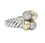 David Yurman Diamond Sterling Silver 18 Karat Gold Bypass Ring - Wilson's Estate Jewelry