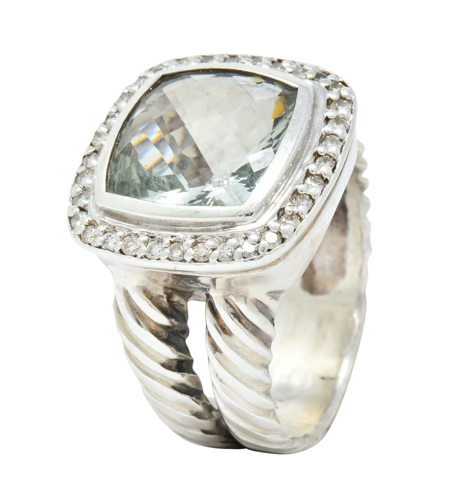 David Yurman Green Quartz Diamond Sterling Silver Petite Albion Ring Wilson's Estate Jewelry