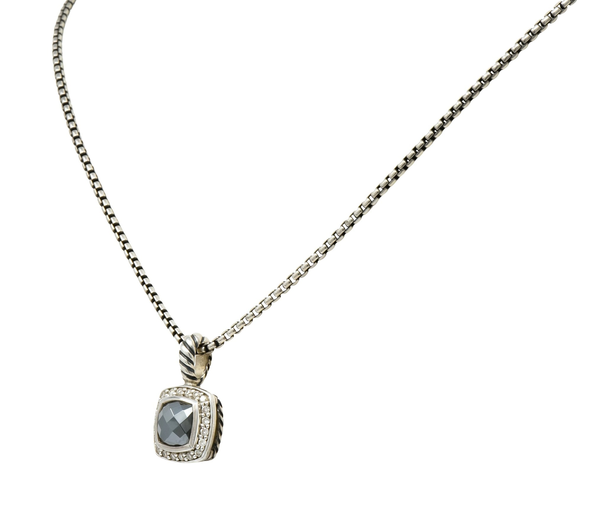 David Yurman Hematite Diamond Sterling Silver Petite Albion Pendant Necklace - Wilson's Estate Jewelry