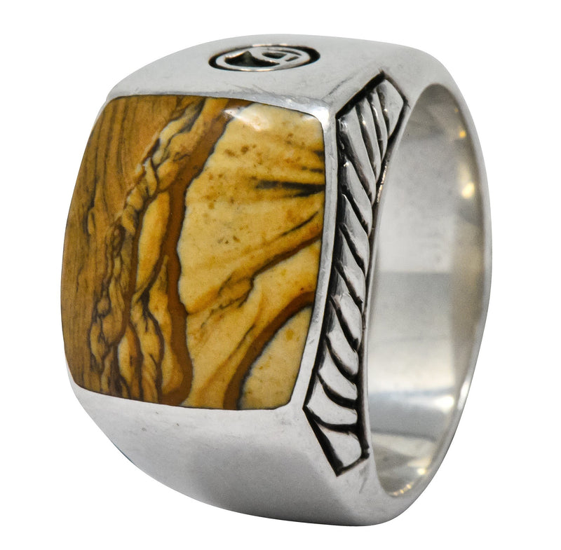 David Yurman Jasper Sterling Silver Men's Exotic Stone Ring - Wilson's Estate Jewelry