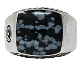 David Yurman Snowflake Obsidian Sterling Silver Men's Exotic Stone Ring - Wilson's Estate Jewelry