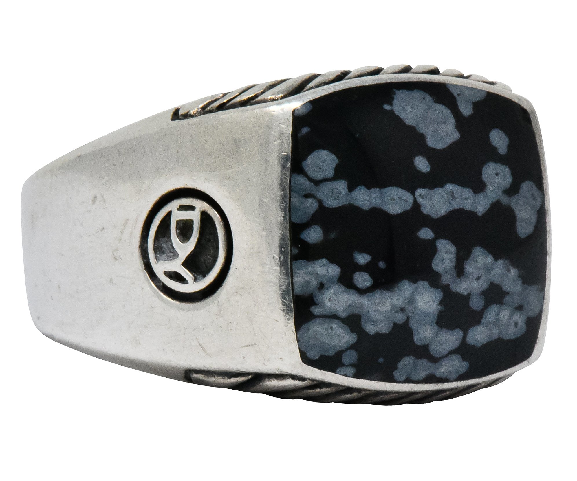 David Yurman Snowflake Obsidian Sterling Silver Men's Exotic Stone Ring - Wilson's Estate Jewelry