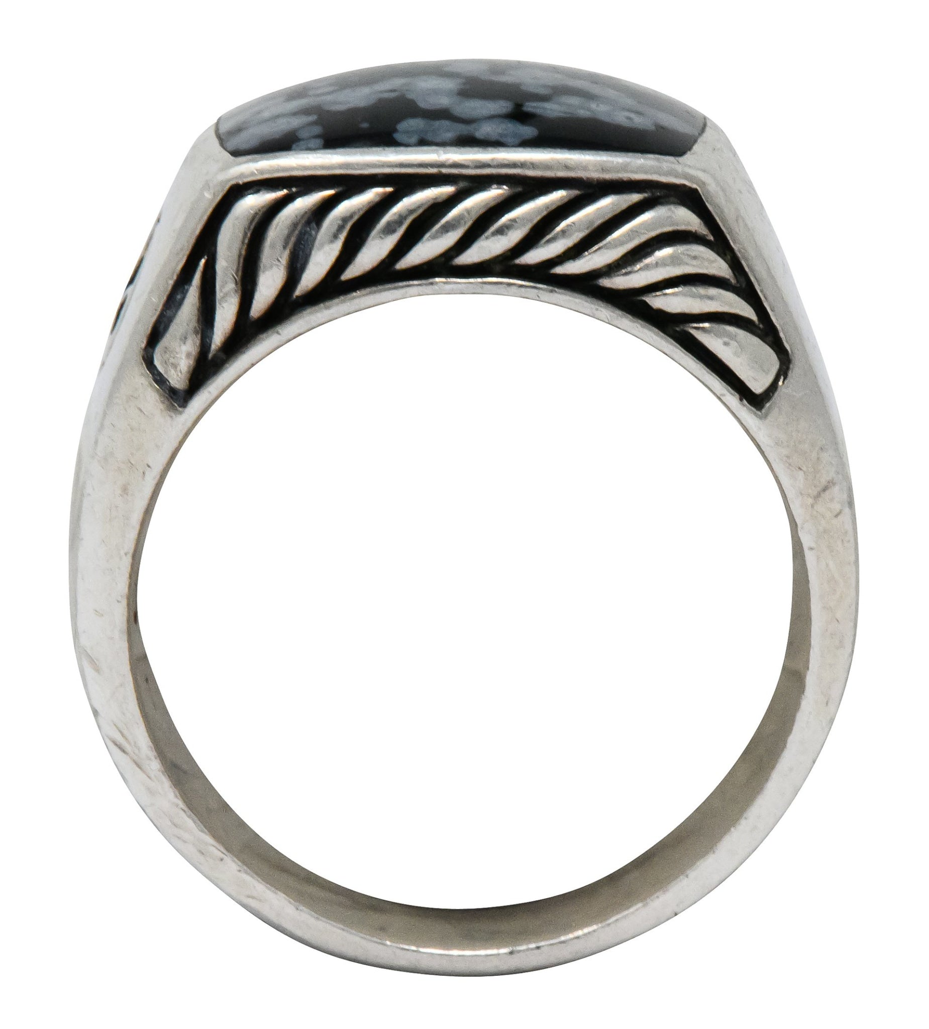 David Yurman Snowflake Obsidian Sterling Silver Men's Exotic Stone Ring - Wilson's Estate Jewelry